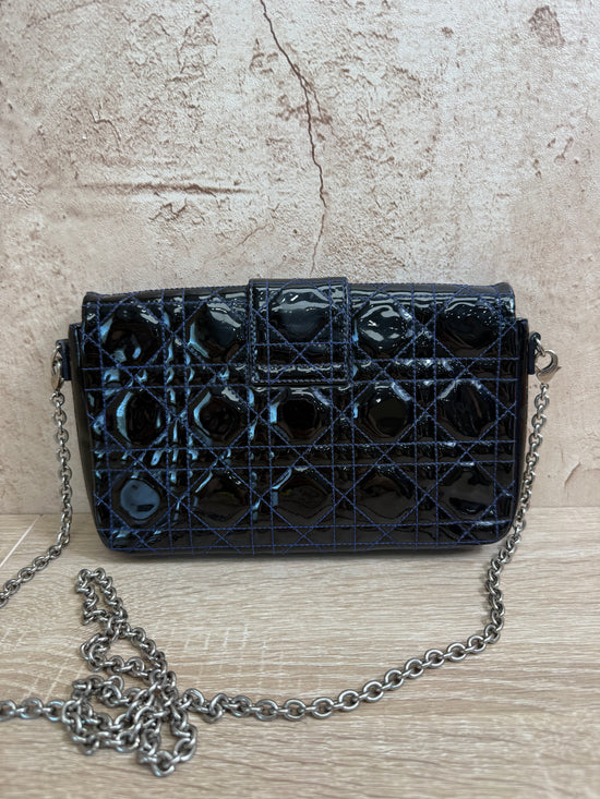 Christian Dior Navy Patent Leather Cannage Chain Crossbody Bag