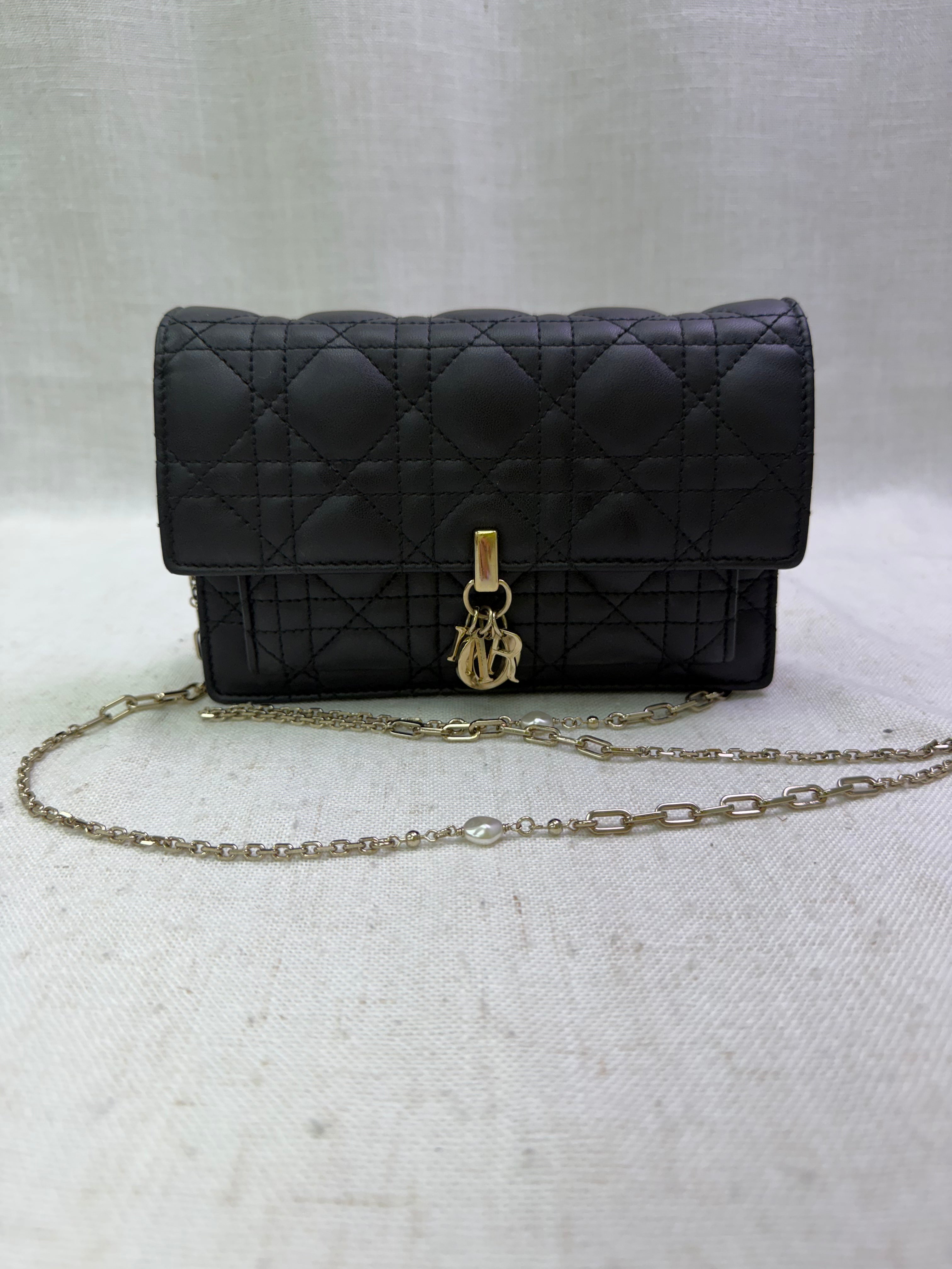 LIKE NEW- Christian Dior Black Cannage Leather My Dior Daily Pouch with Chain