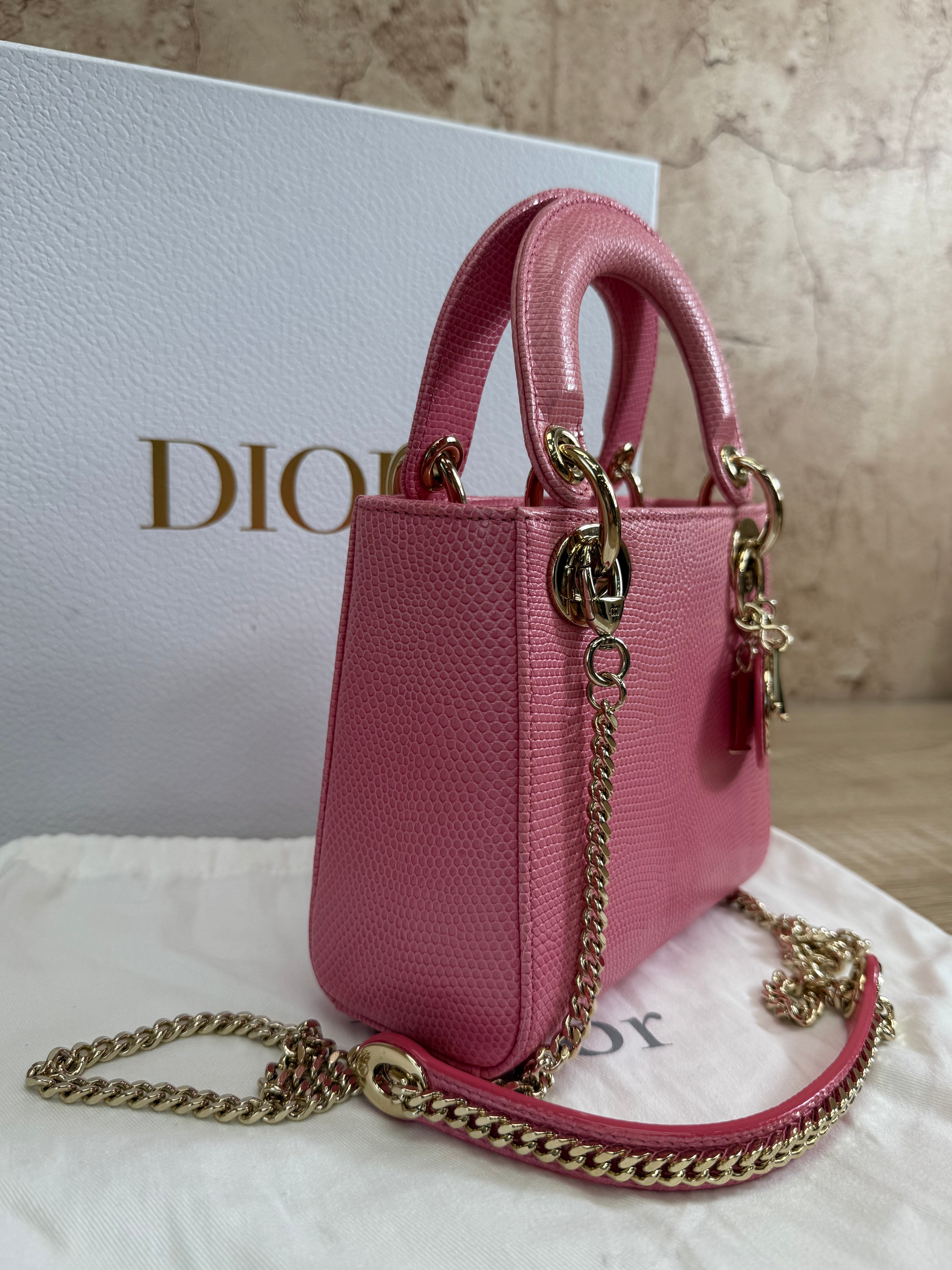 LIKE NEW Christian Dior Lady Dior Small Pink Lizard