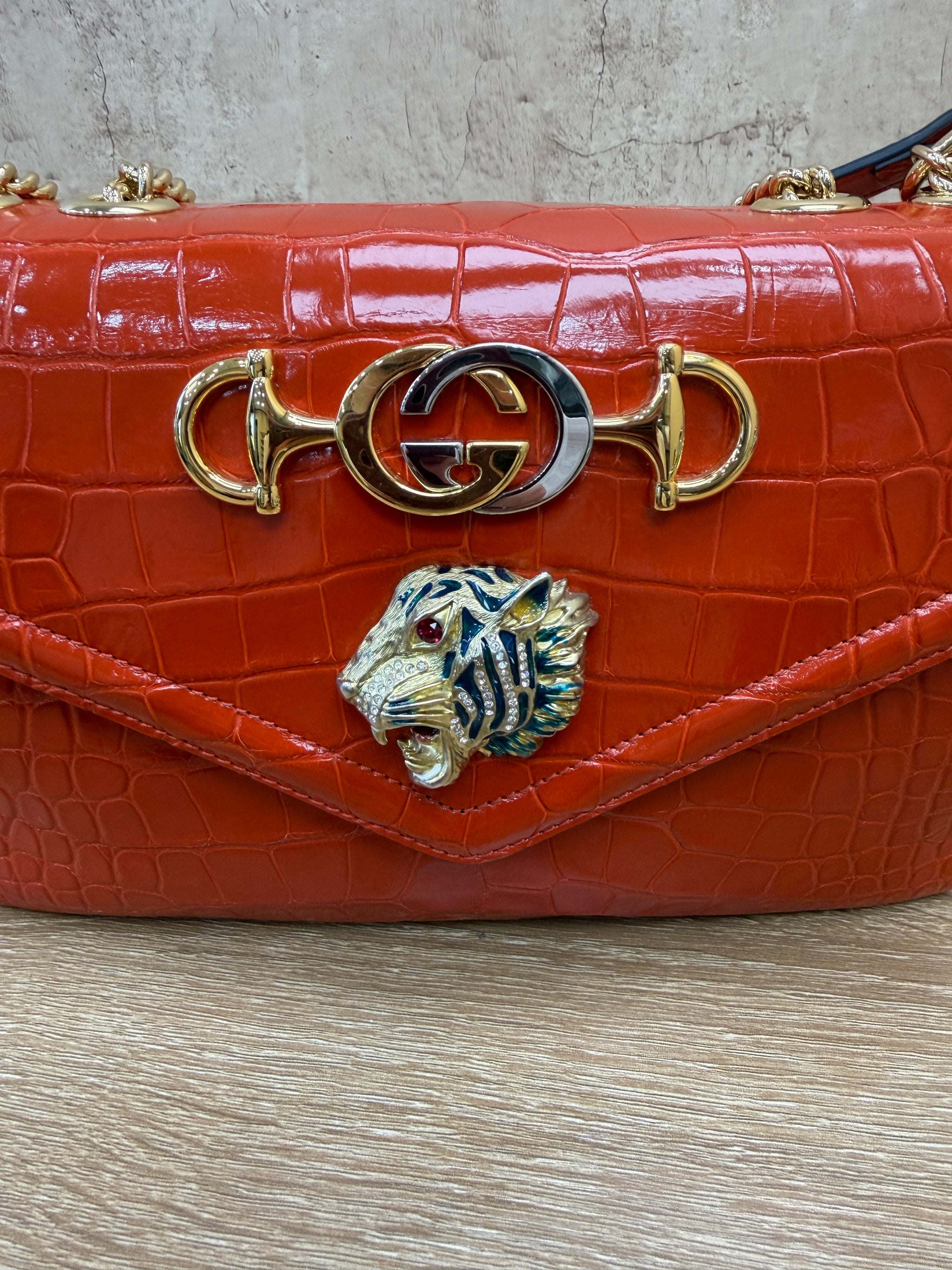 Gucci Orange Crocodile Raja Shoulder Bag