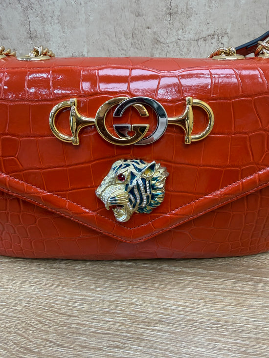 Gucci Orange Crocodile Raja Shoulder Bag