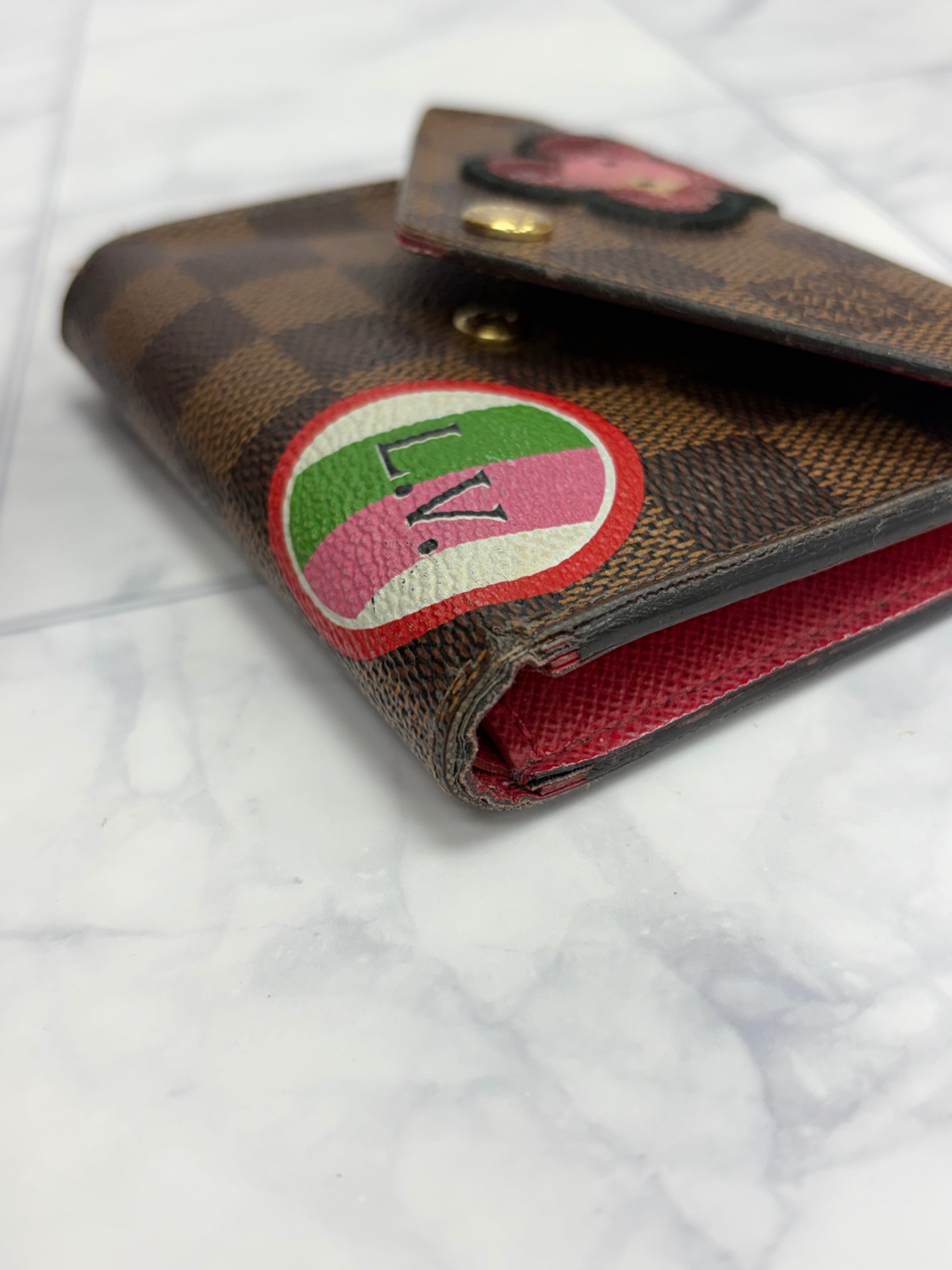 Louis Vuitton Damier Ebene Stories Patches Victorine Wallet