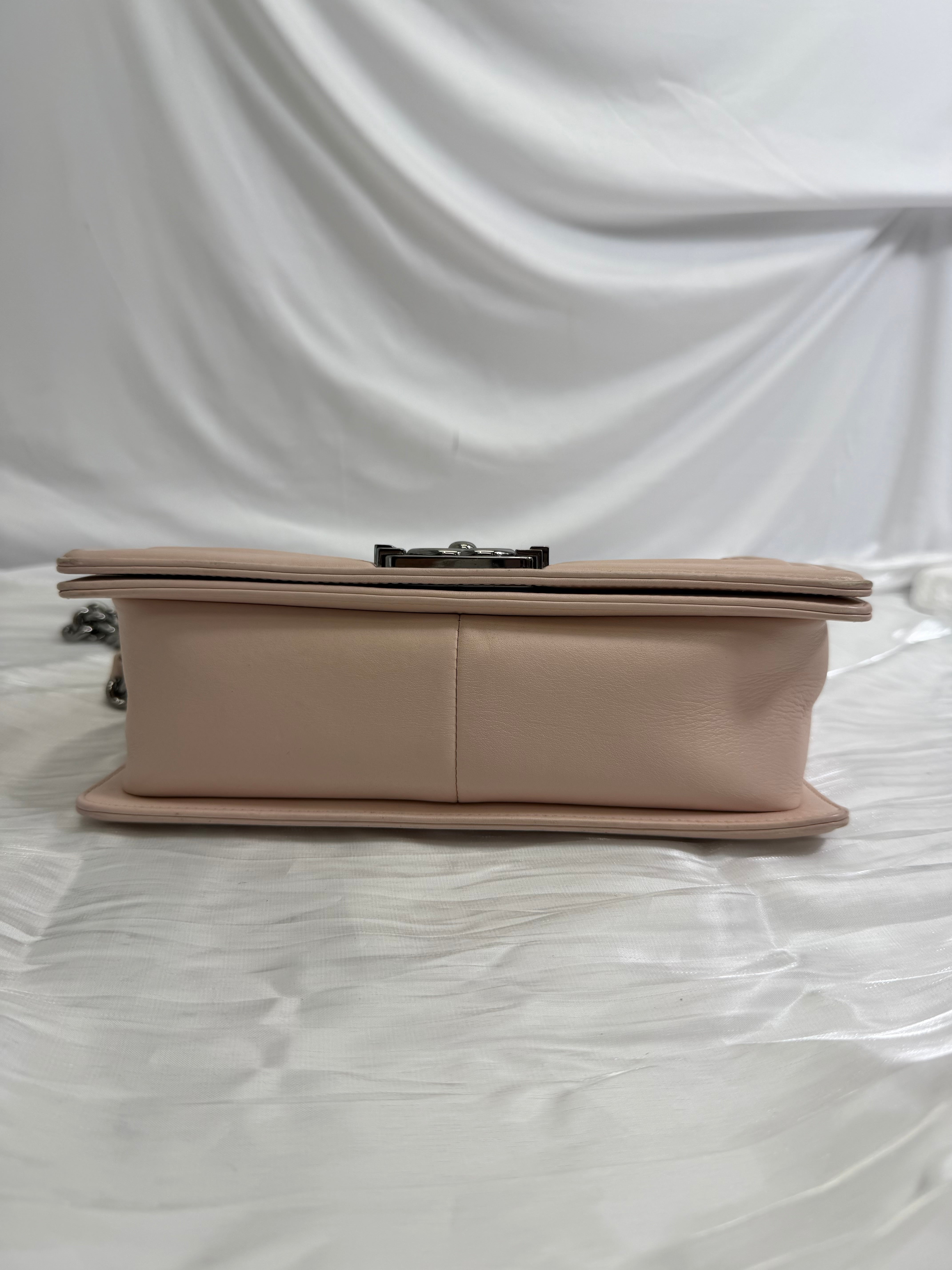 Chanel Light Pink Bead Quilted Calfskin Medium Boy Bag