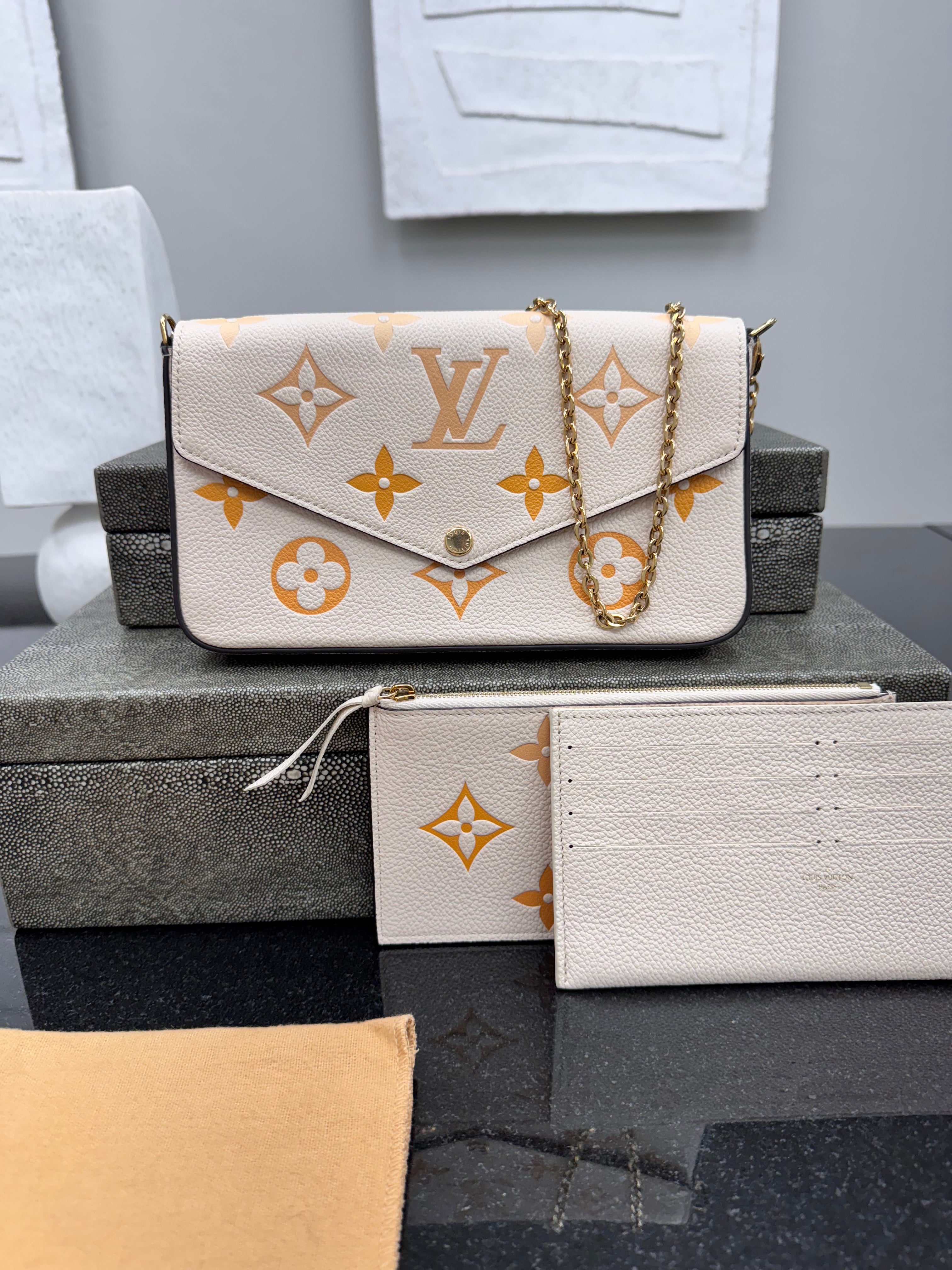 LIKE NEW - Louis Vuitton Beige Monogram Empreinte By The Pool Felicie Pochette
