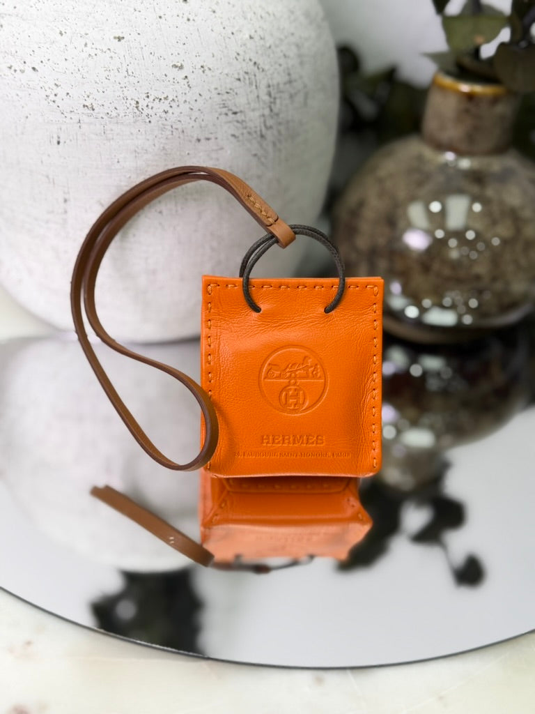 Hermes Orange Milo Lambskin Bag Charm