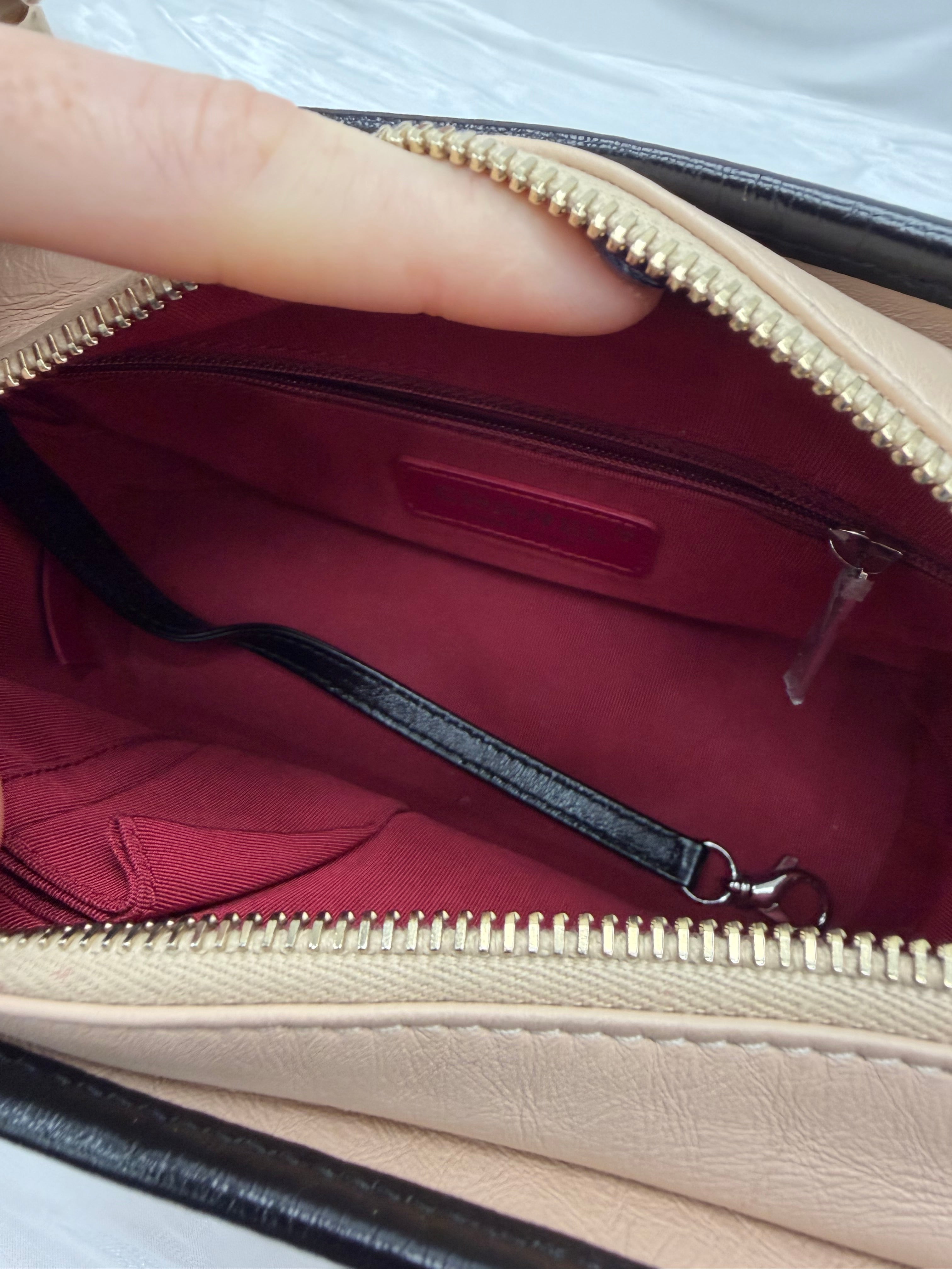 Chanel Beige & Black Aged Quilted Calfskin Small Gabrielle Hobo Bag