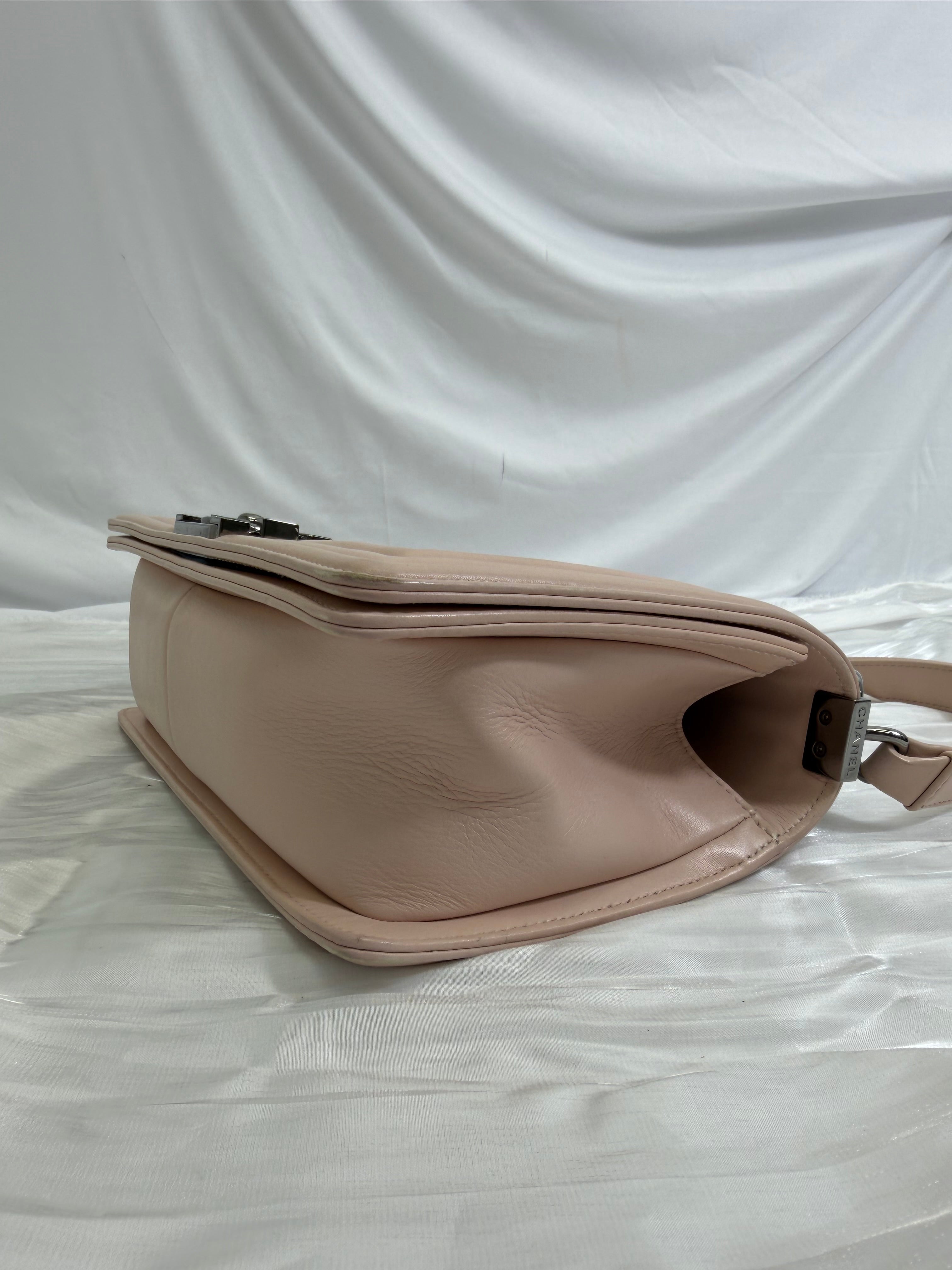 Chanel Light Pink Bead Quilted Calfskin Medium Boy Bag