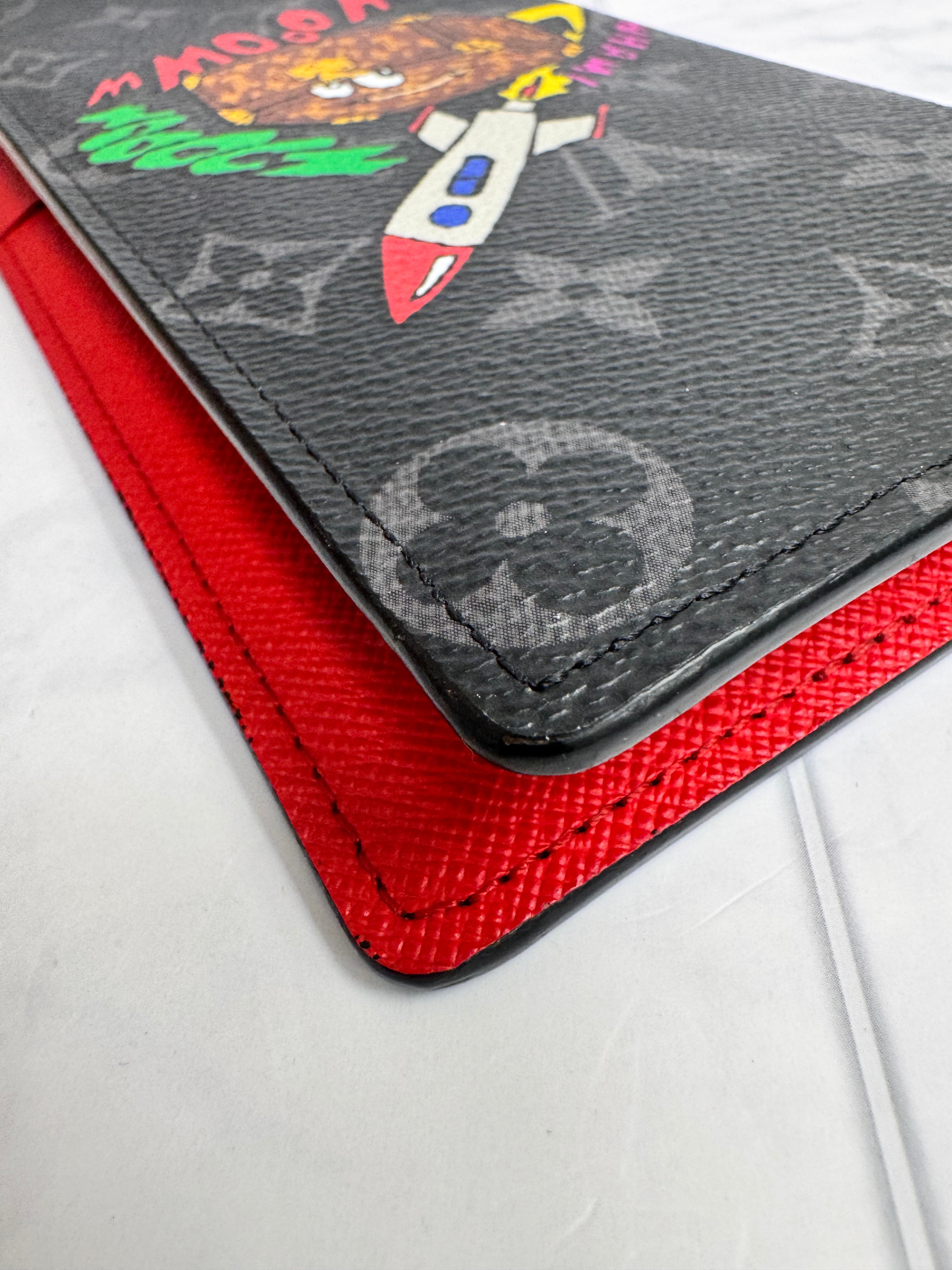 Louis Vuitton Monogram Eclipse And Red Comic Trunk Brazza Long Wallet