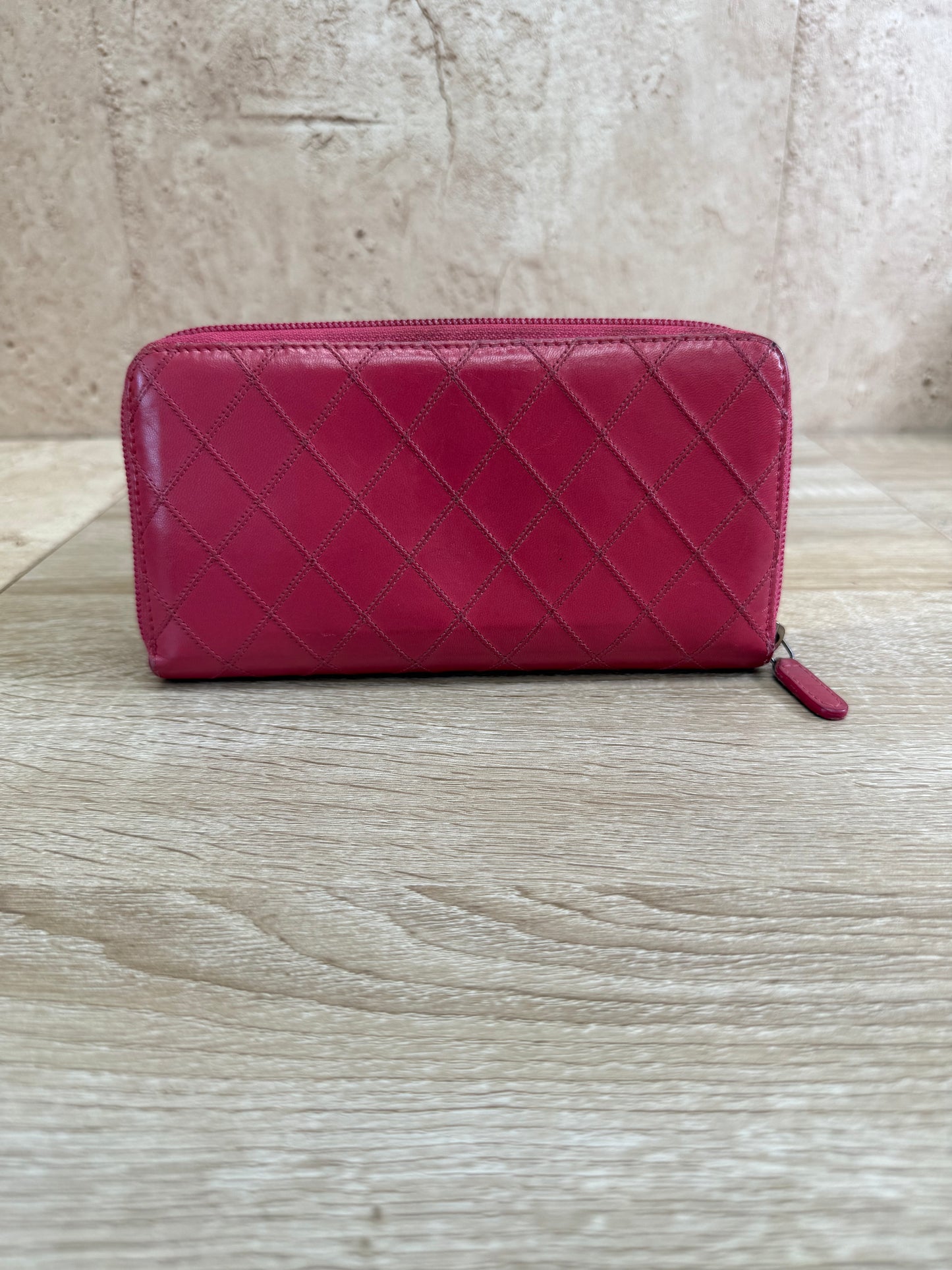 Chanel Pink Quilted Calfskin Zippy Long Wallet