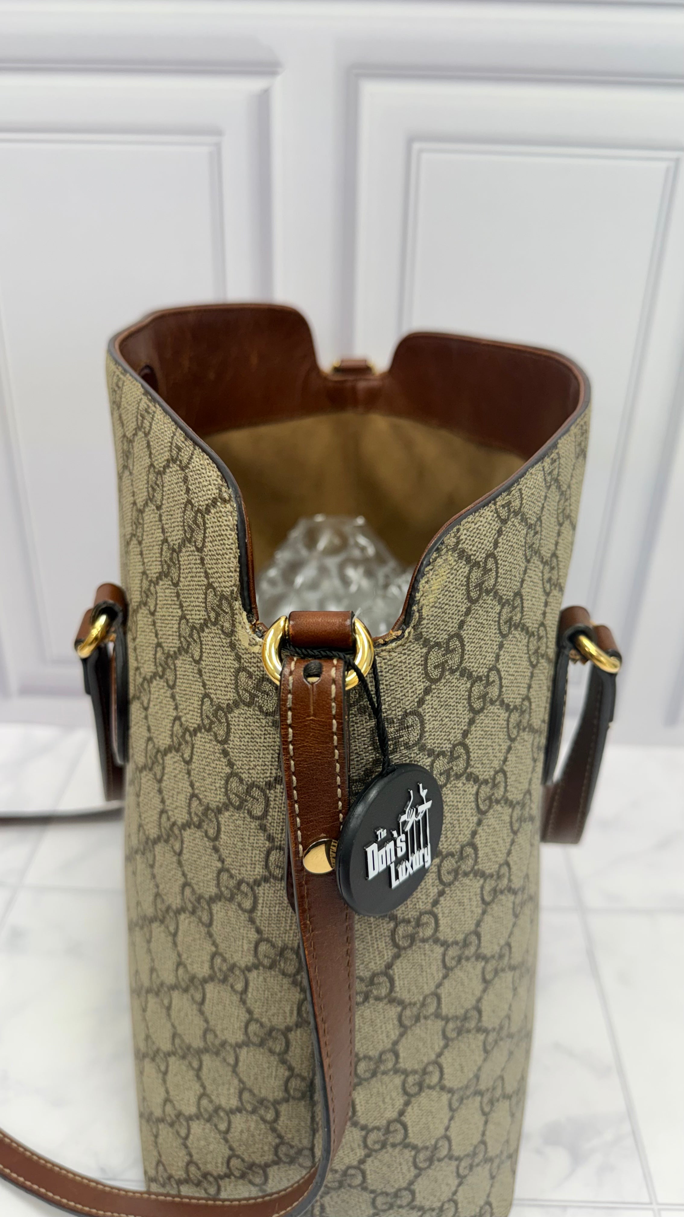 Gucci Supreme Canvas & Brown Leather Linea A Foldover Tote