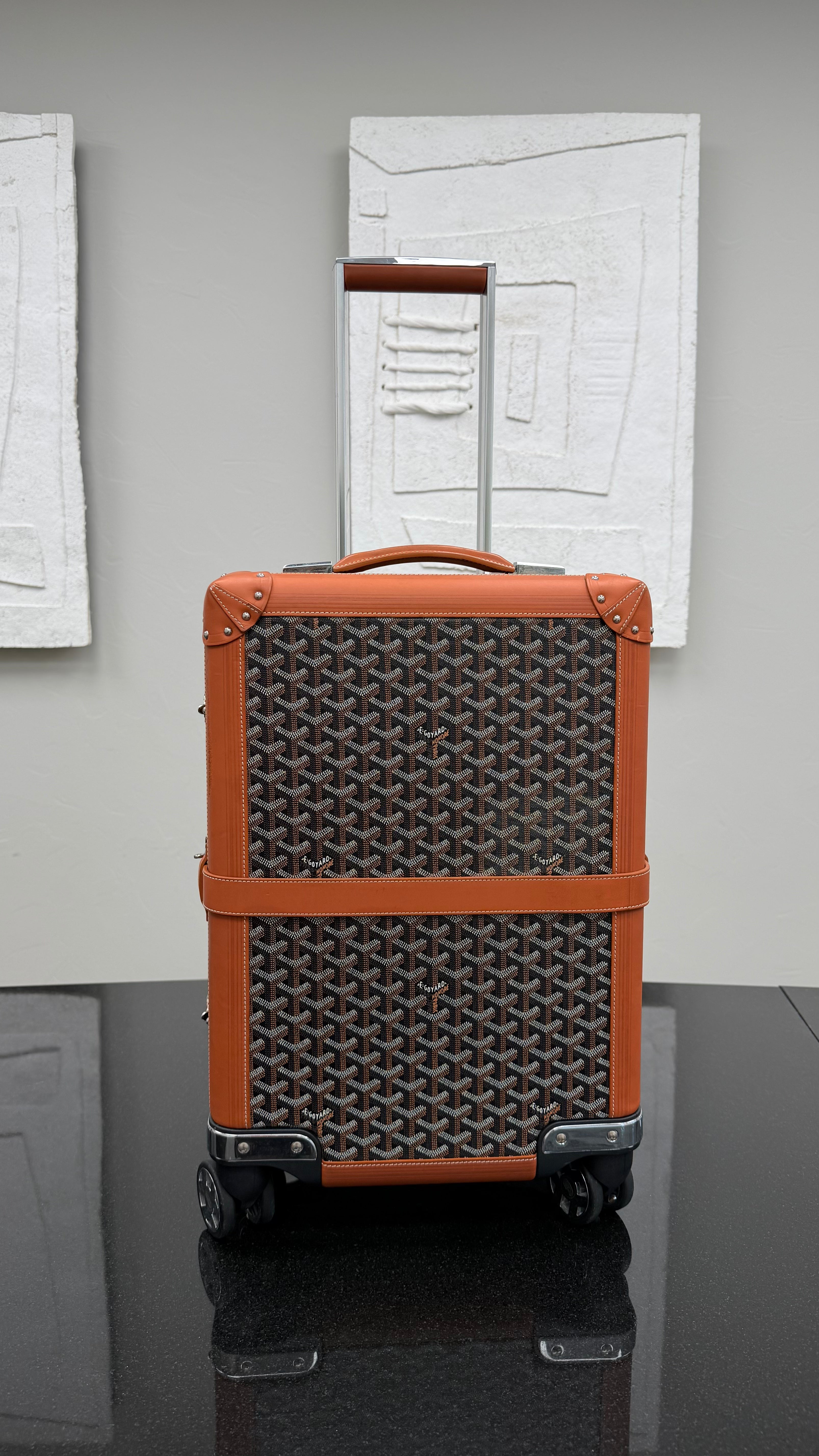 Goyard Black & Tan Goyardine Canvas Bourget PM Rolling Trolley