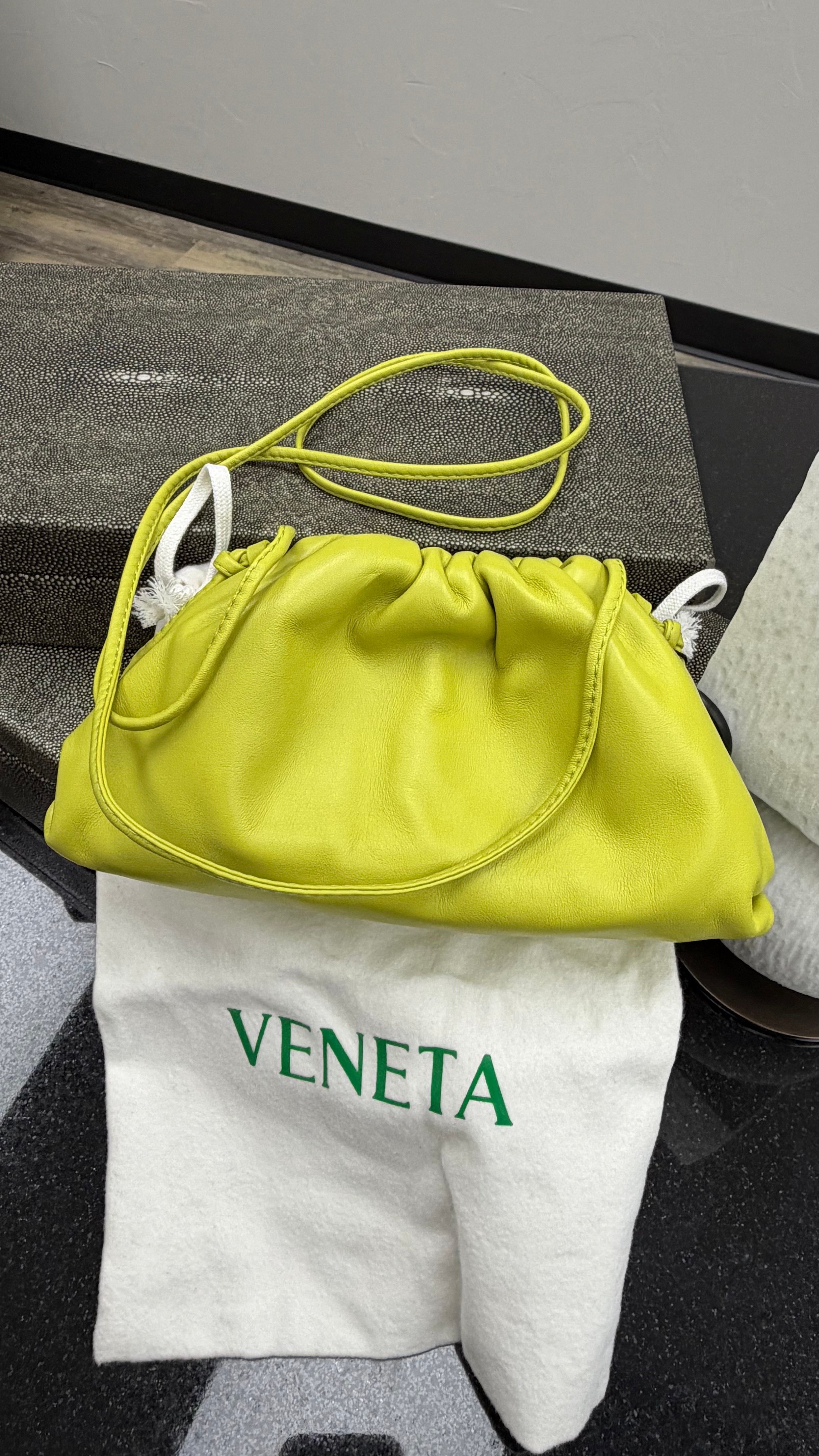 LIKE NEW Bottega Veneta Kiwi Green Leather Mini Pouch Crossbody Clutch