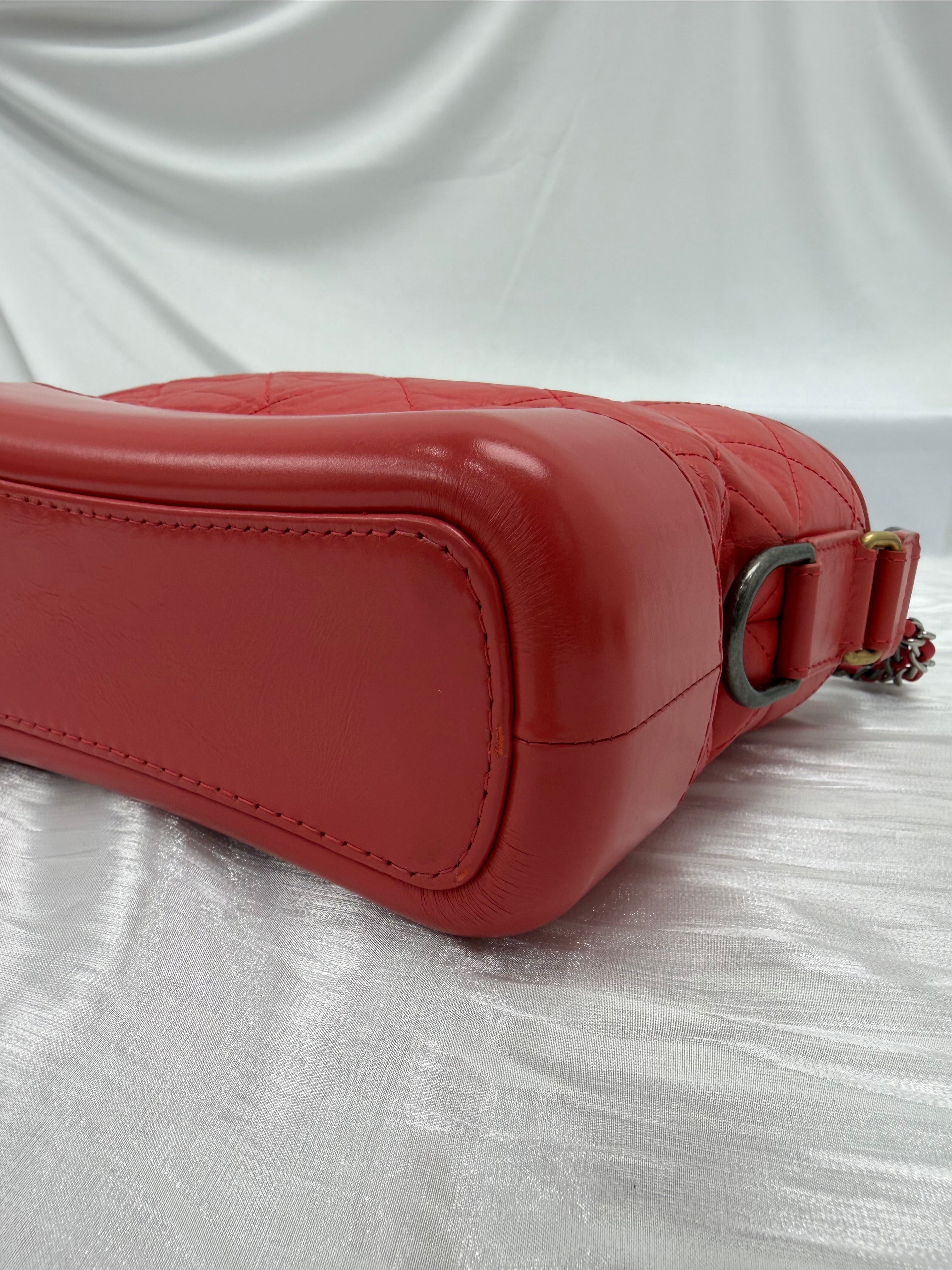 Chanel Dark Coral Aged Quilted Calfskin Small Gabrielle Hobo Bag