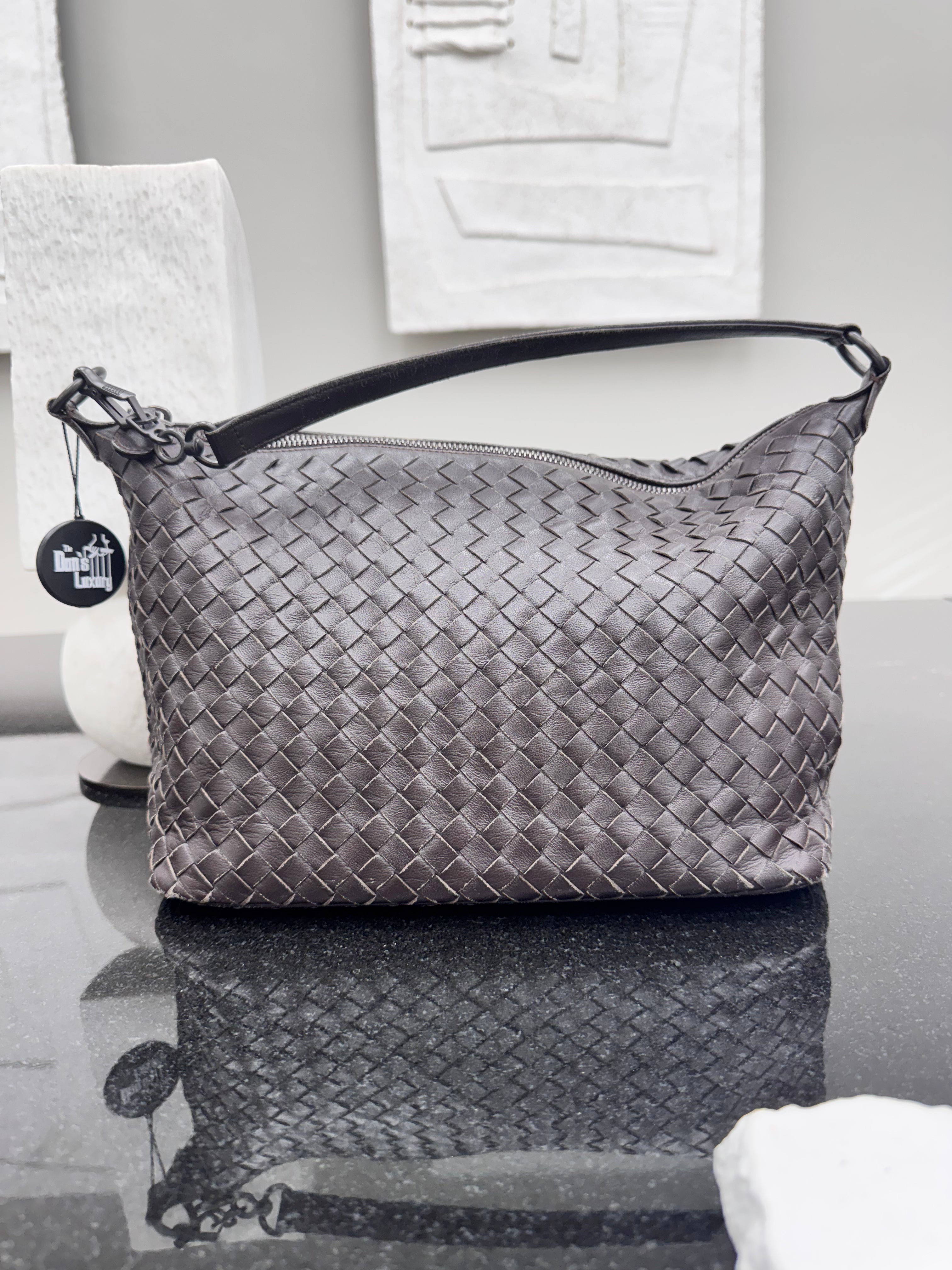 Bottega Veneta Dark Brown Intrecciato Leather Shoulder Bag
