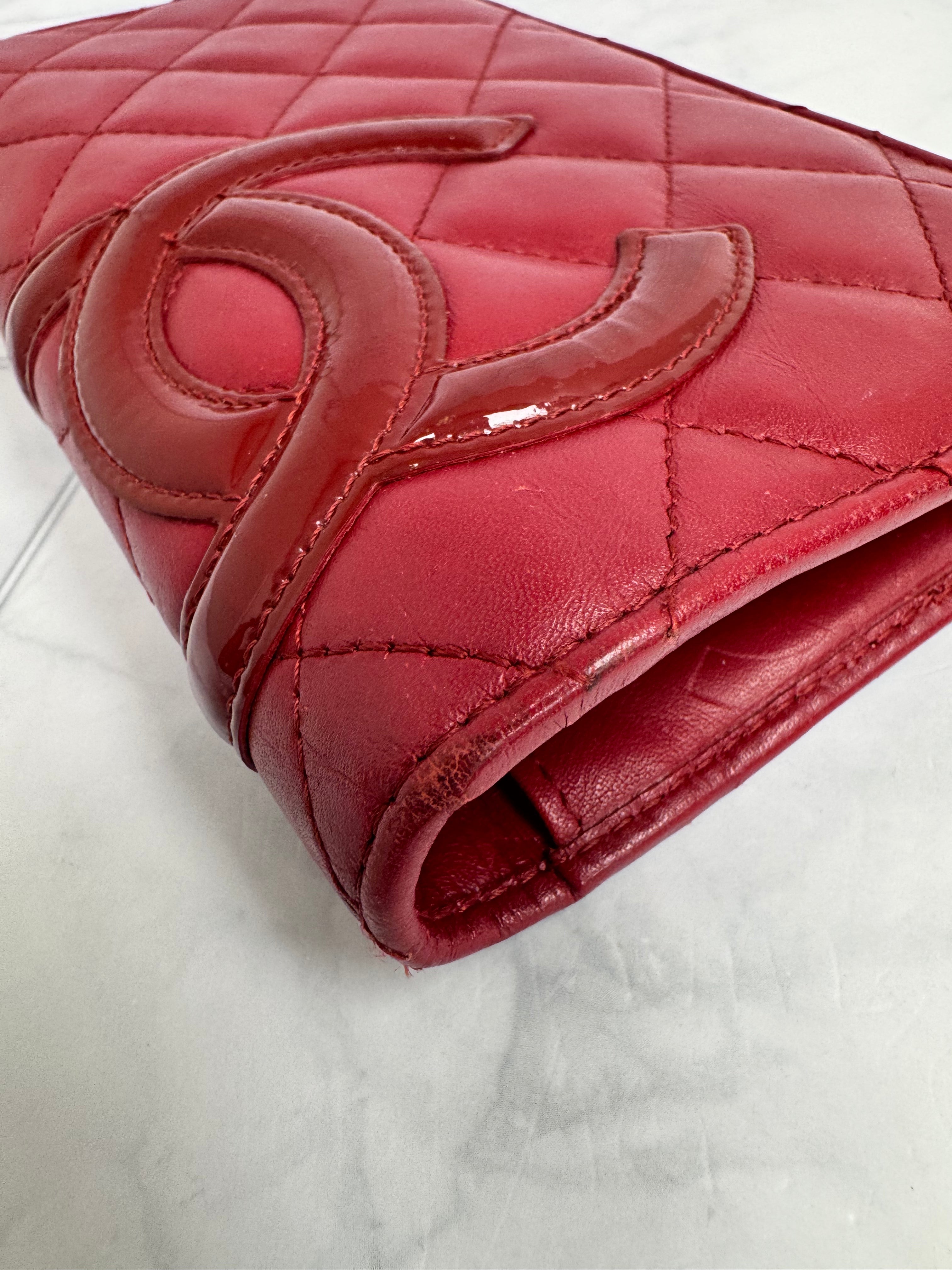 Chanel Red Diamond Quilted Leather Long Wallet