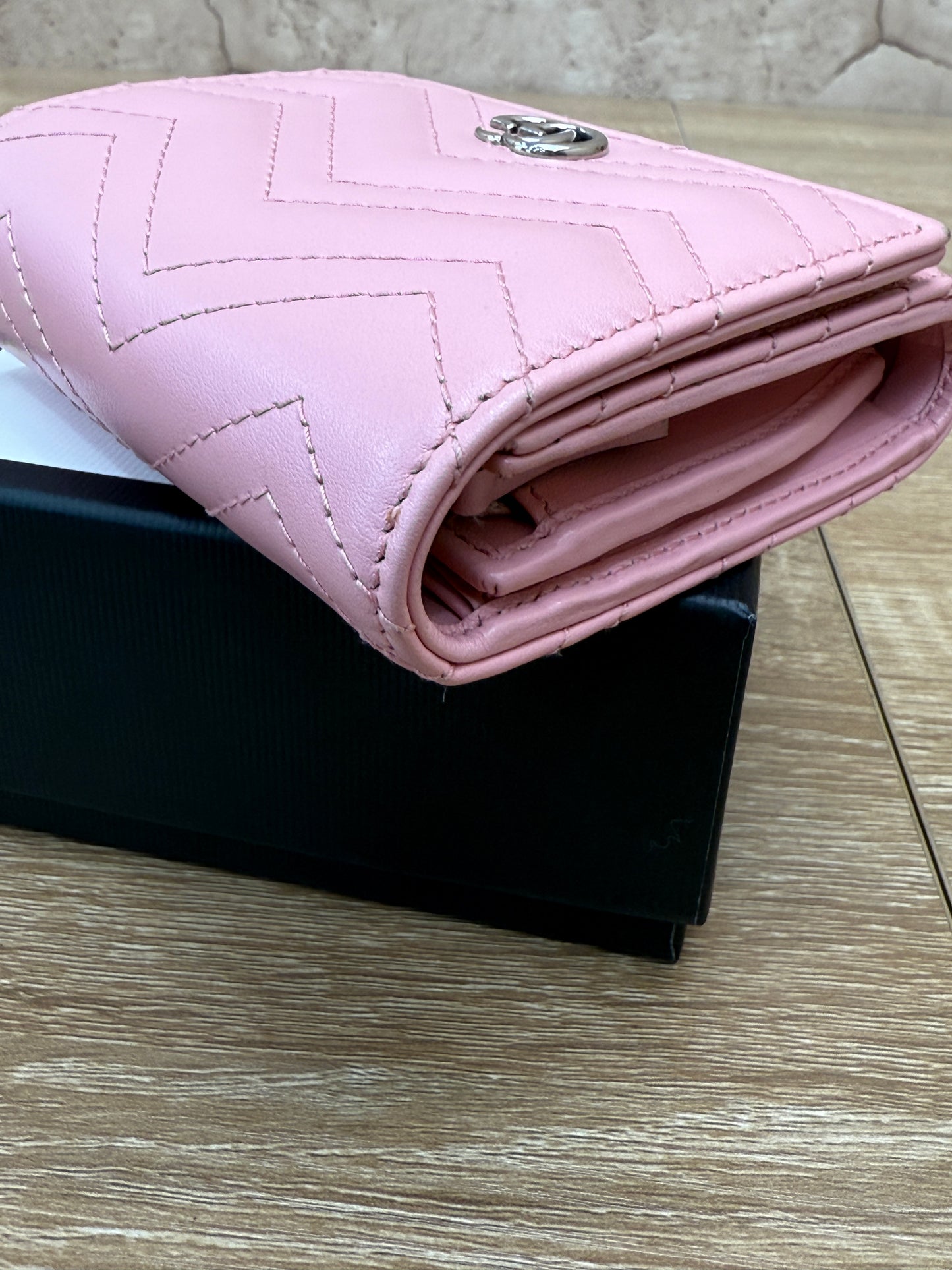 Gucci Pink Quilted Leather Marmont Compact Wallet