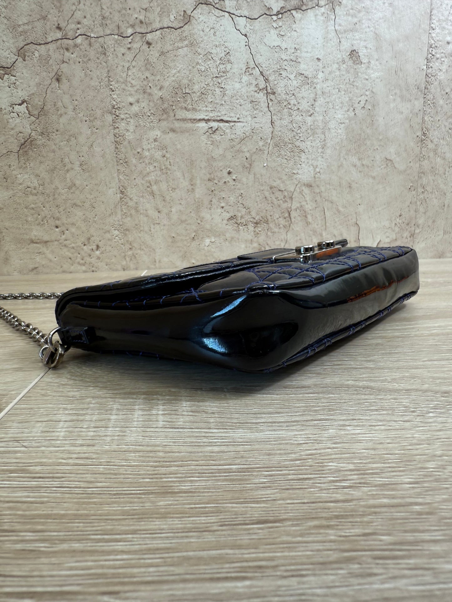 Christian Dior Navy Patent Cannage Chain Crossbody Bag