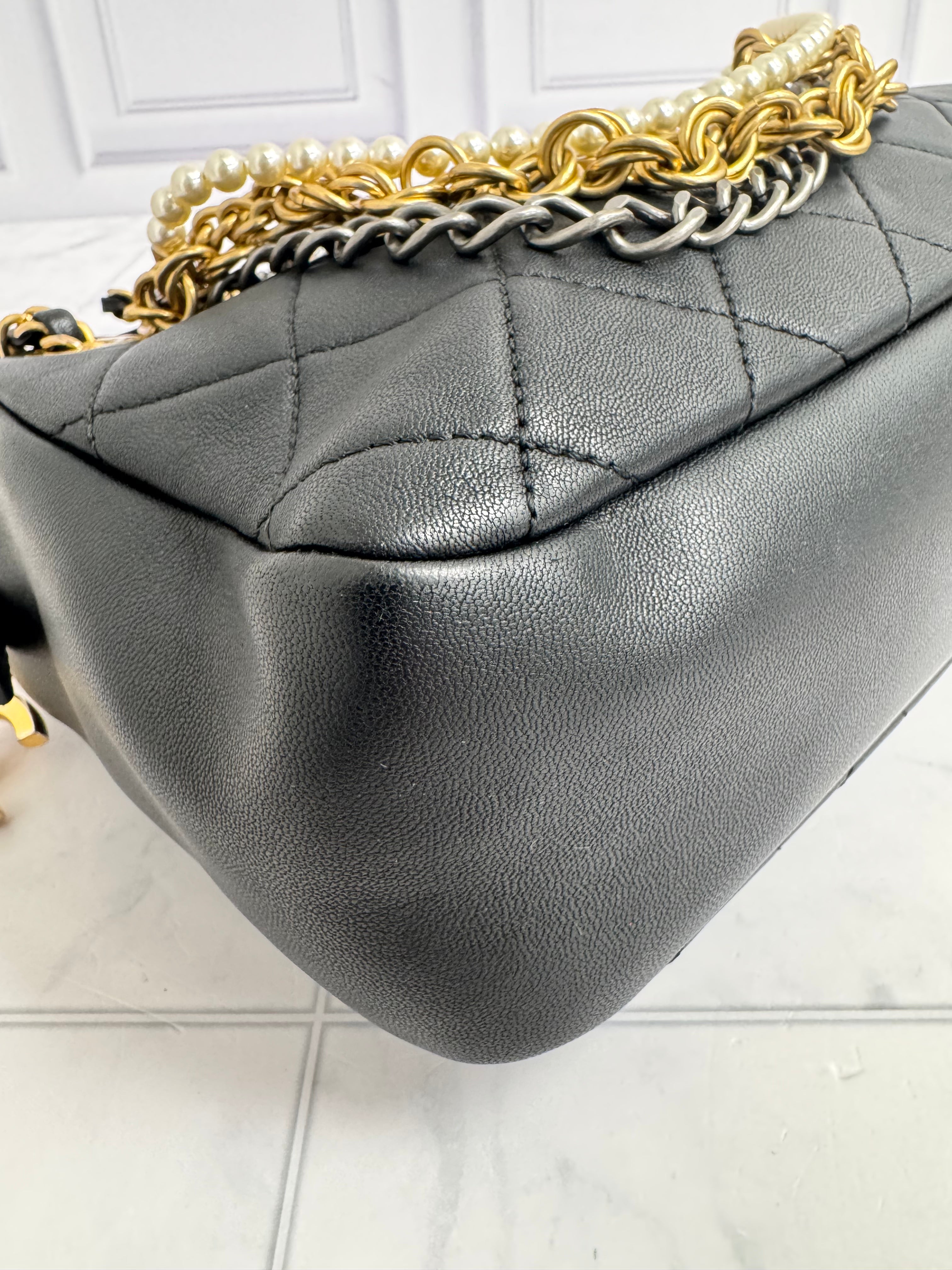 Chanel Black Diamond Quilted All About Chains Camera Bag