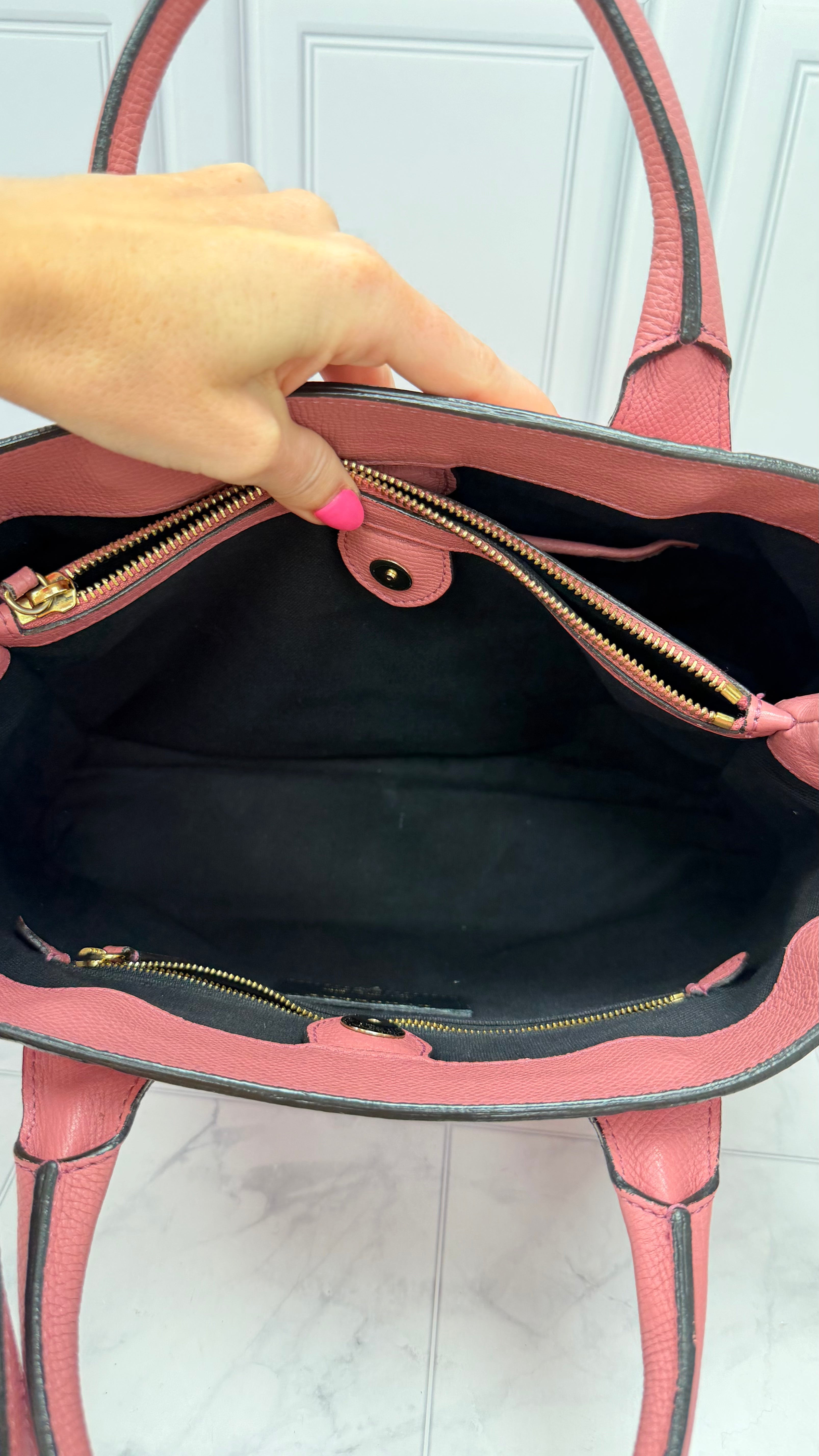 Burberry Pink Leather Nova Check Banner Tote