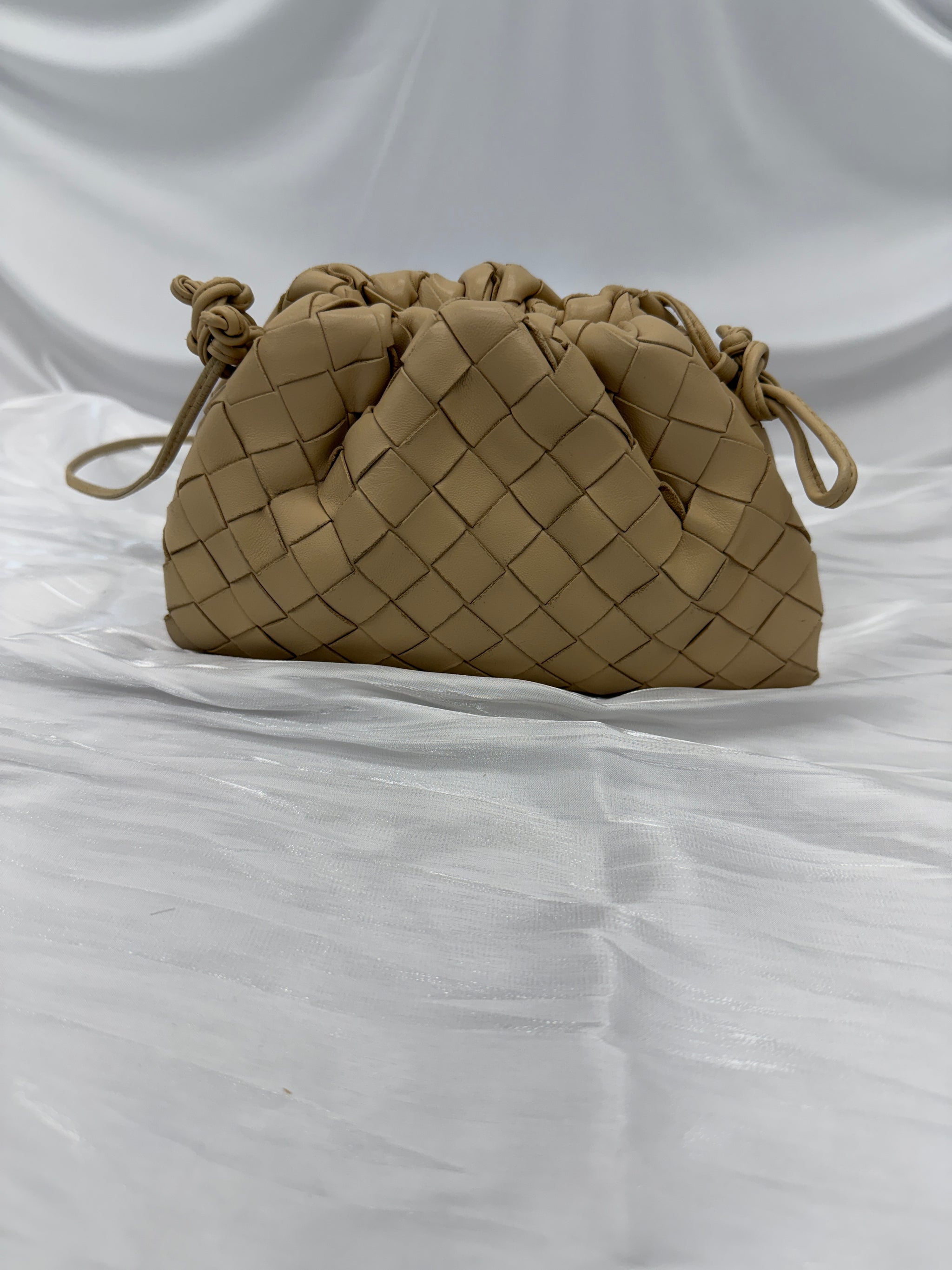 Bottega Veneta Cream Mini Intrecciato Leather Pouch Clutch