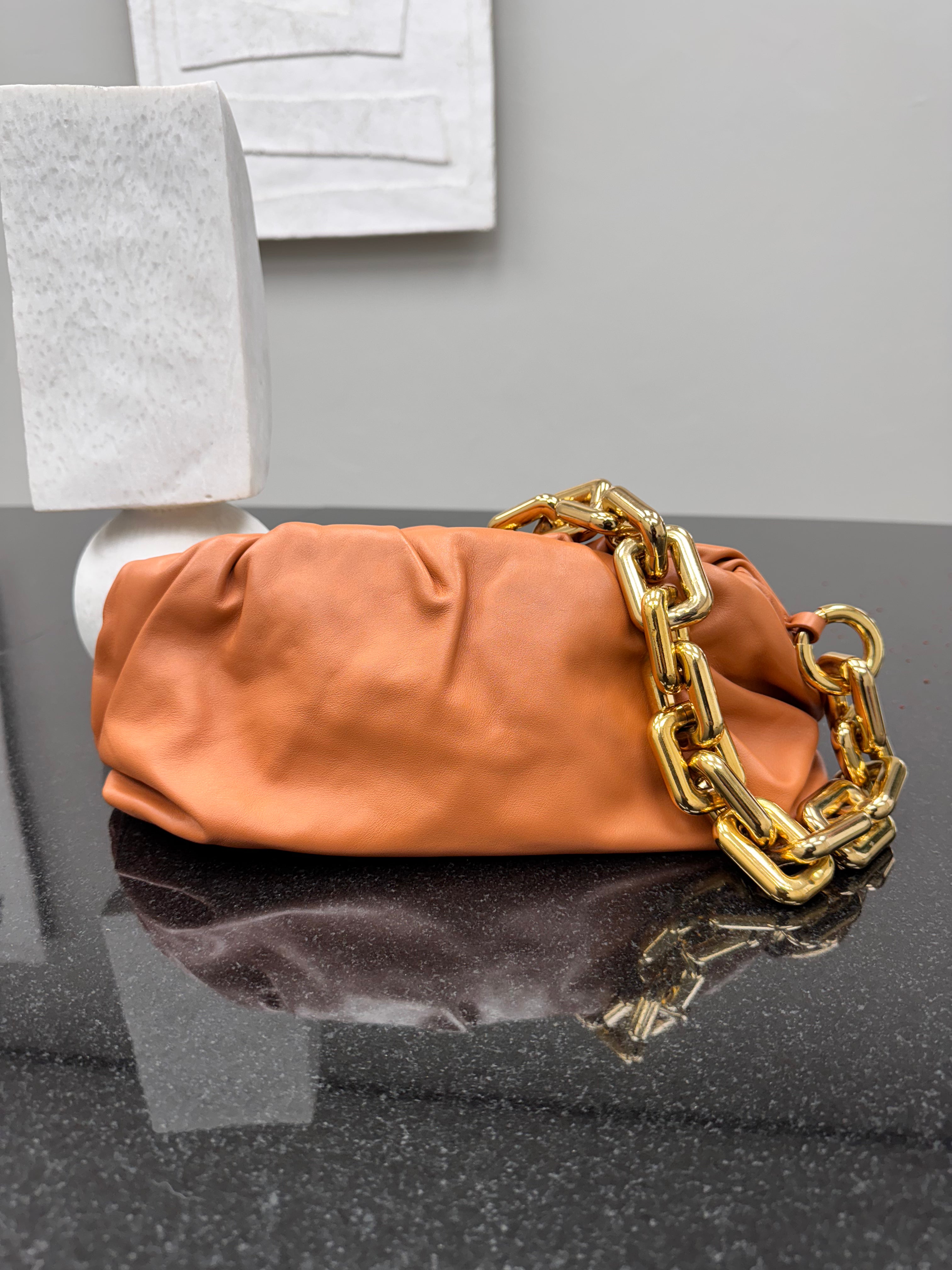 Bottega Veneta Orange Leather Chain Pouch