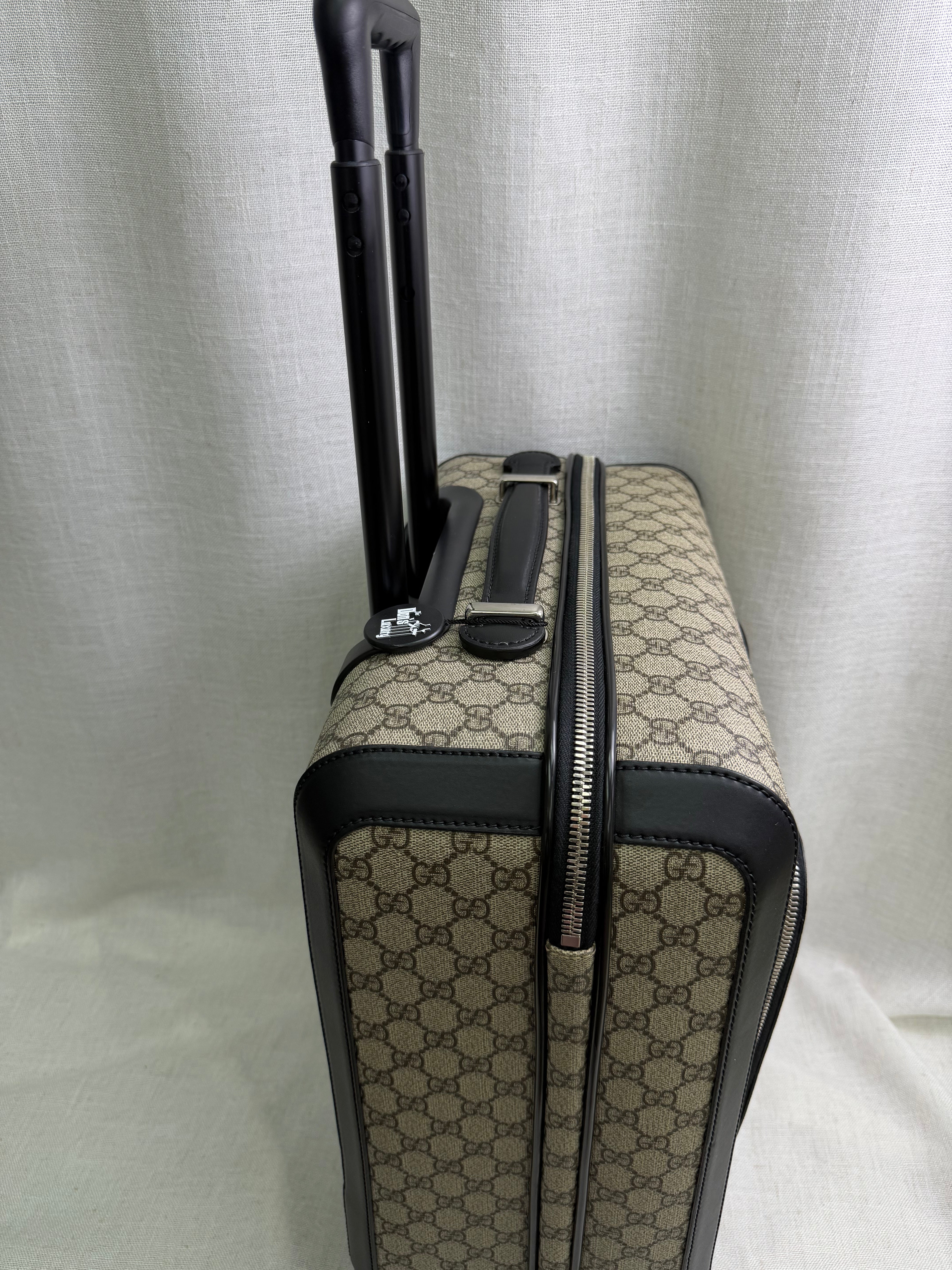 Gucci Beige GG Supreme Canvas & Black Leather Carry-On Trolley