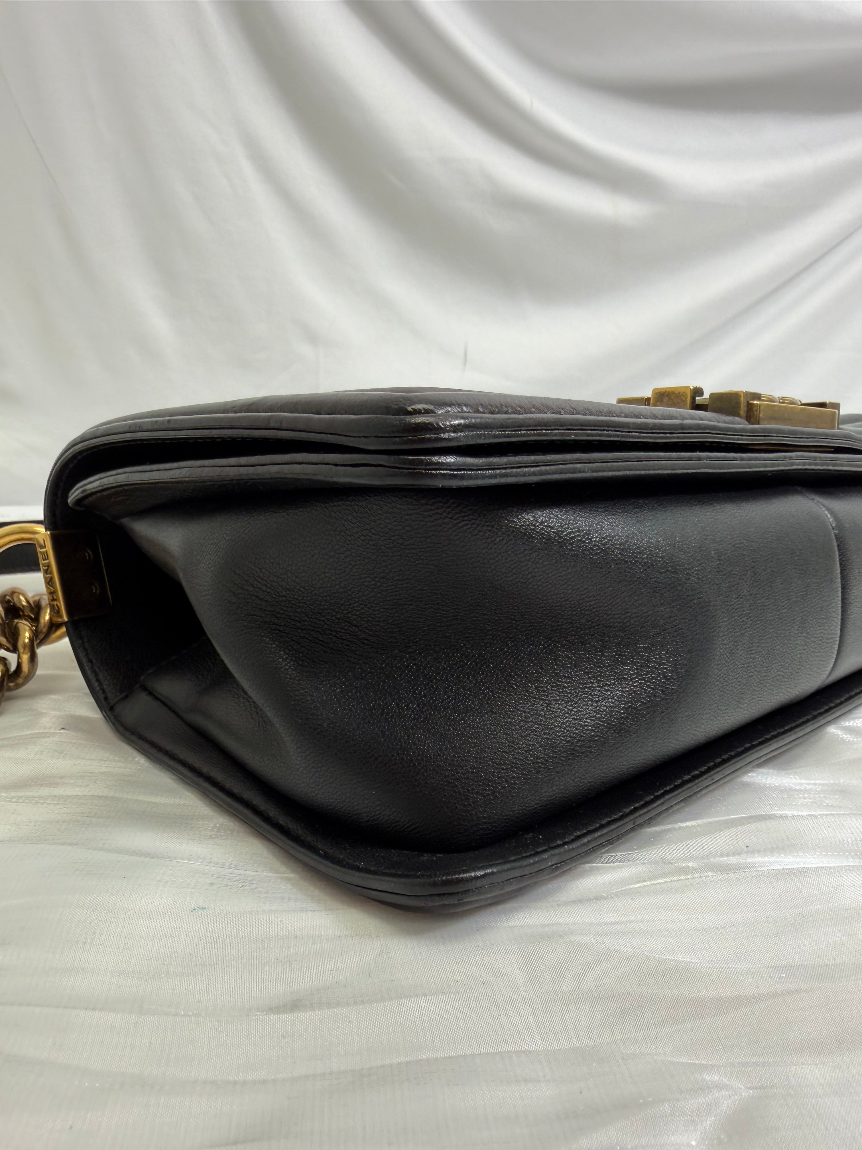 Chanel Quilted Calfskin Crest Embellished Medium Boy Bag