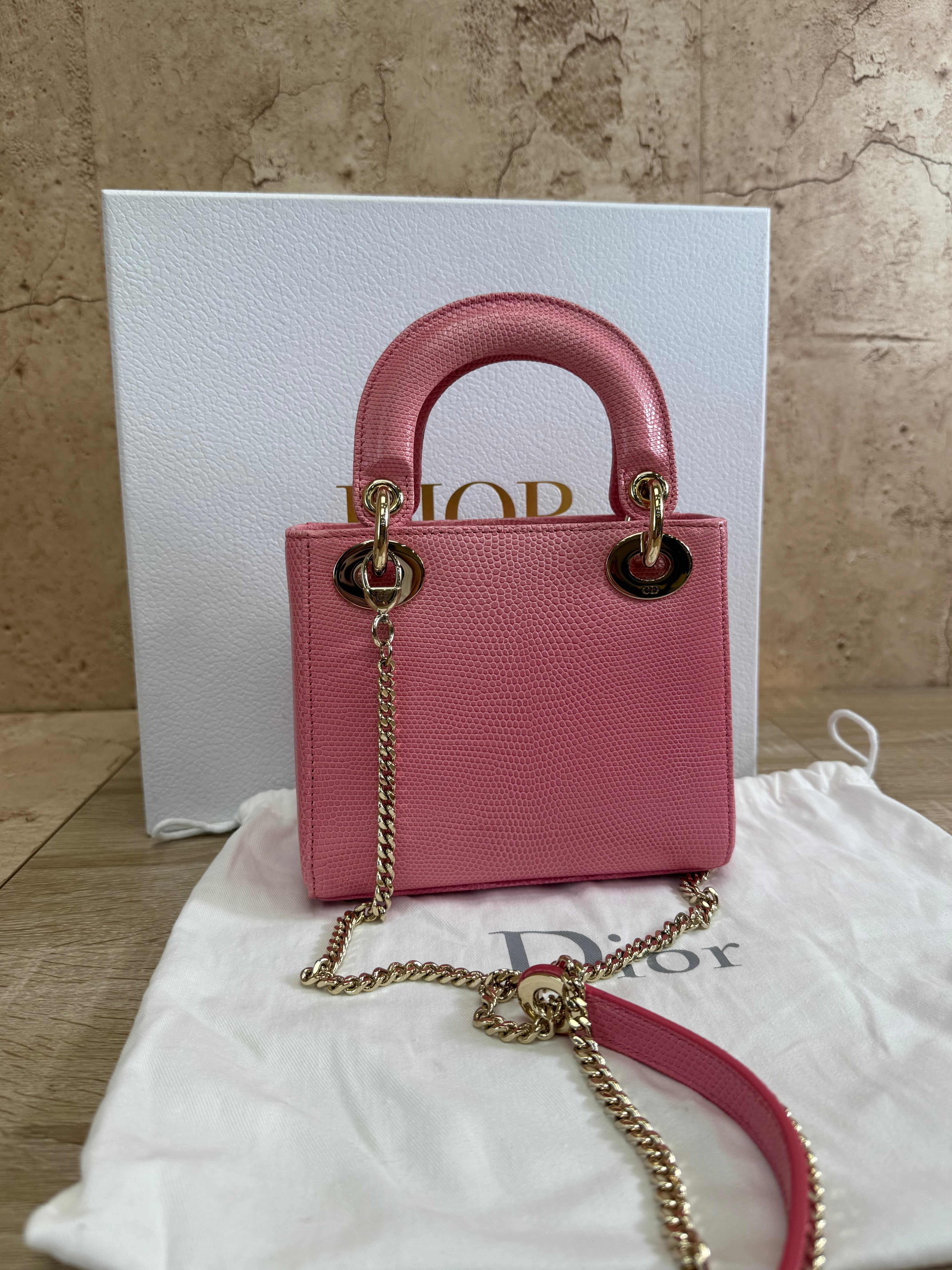 LIKE NEW Christian Dior Lady Dior Small Pink Lizard