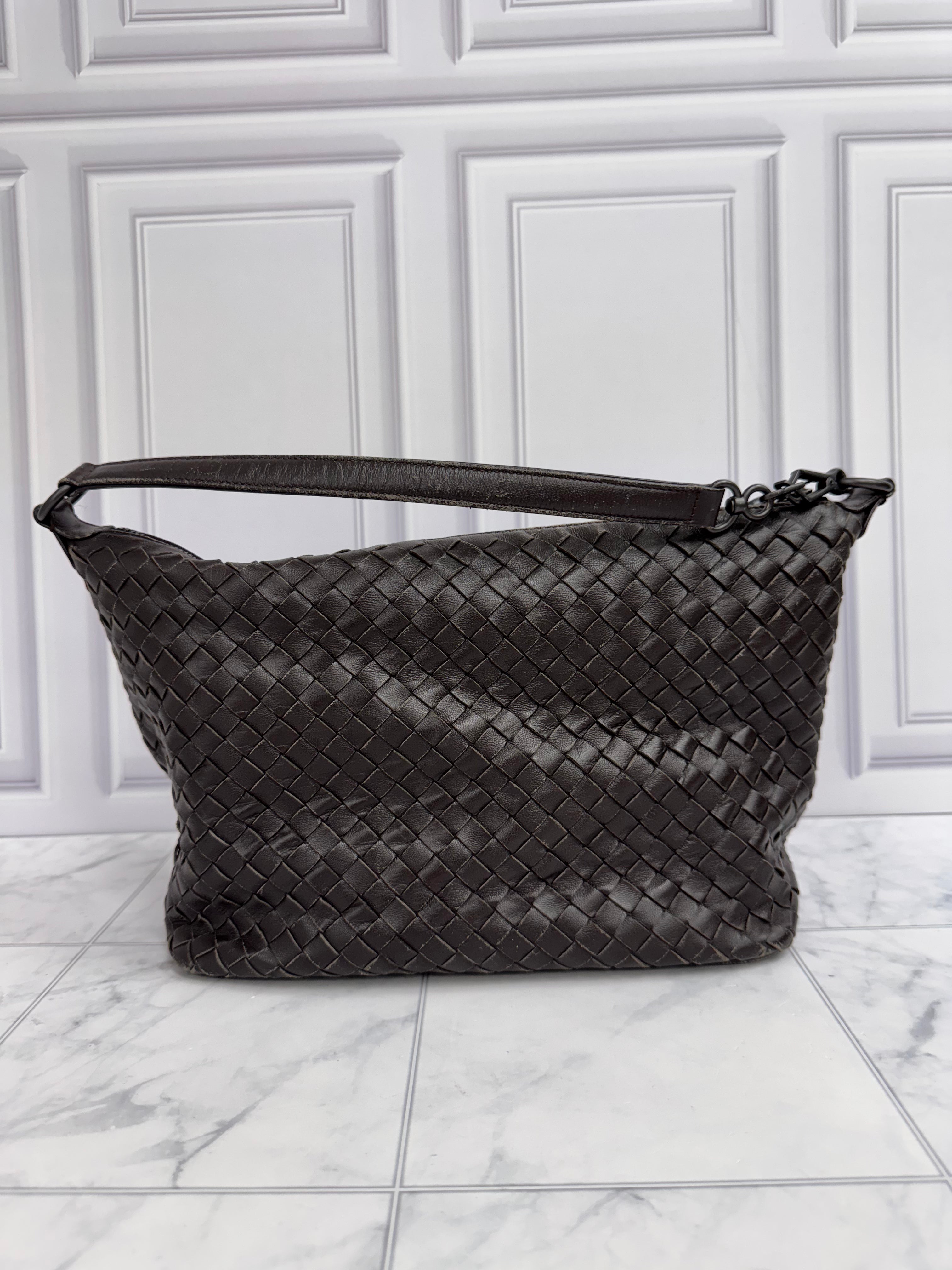 Bottega Veneta Dark Brown Intrecciato Leather Shoulder Bag
