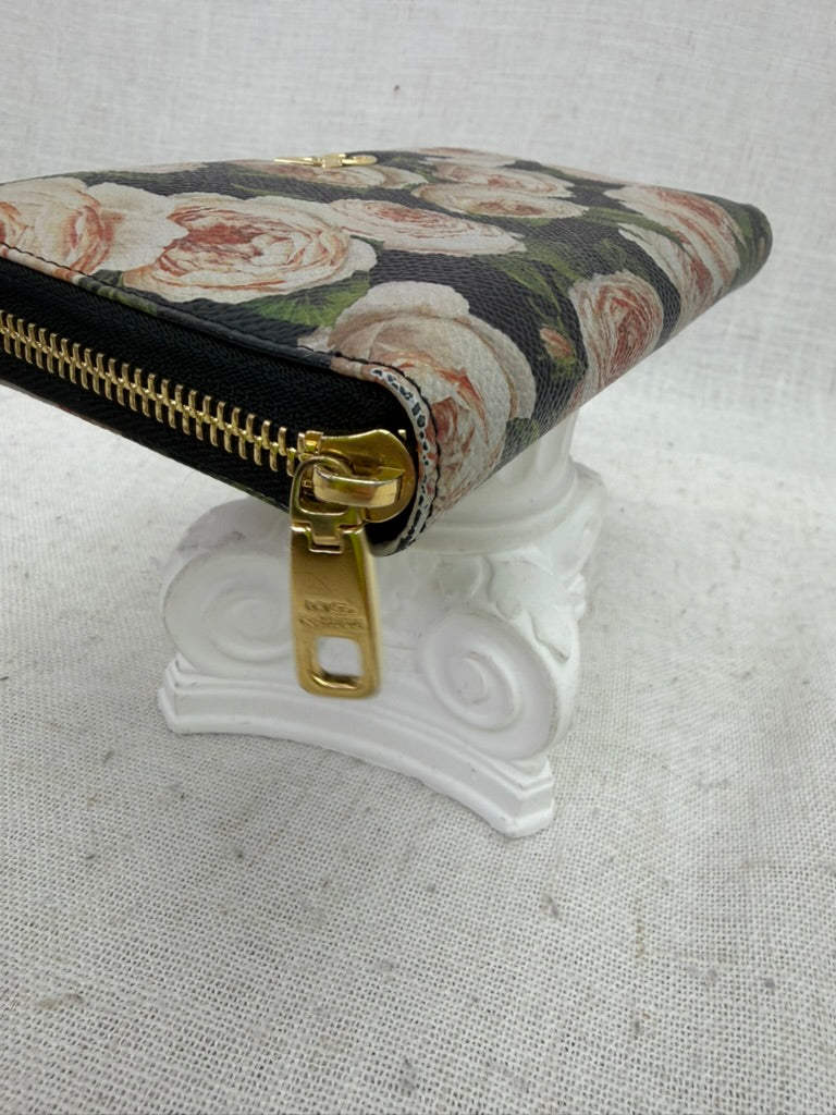 Dolce & Gabbana Black & Floral Print Leather Zippy Wallet