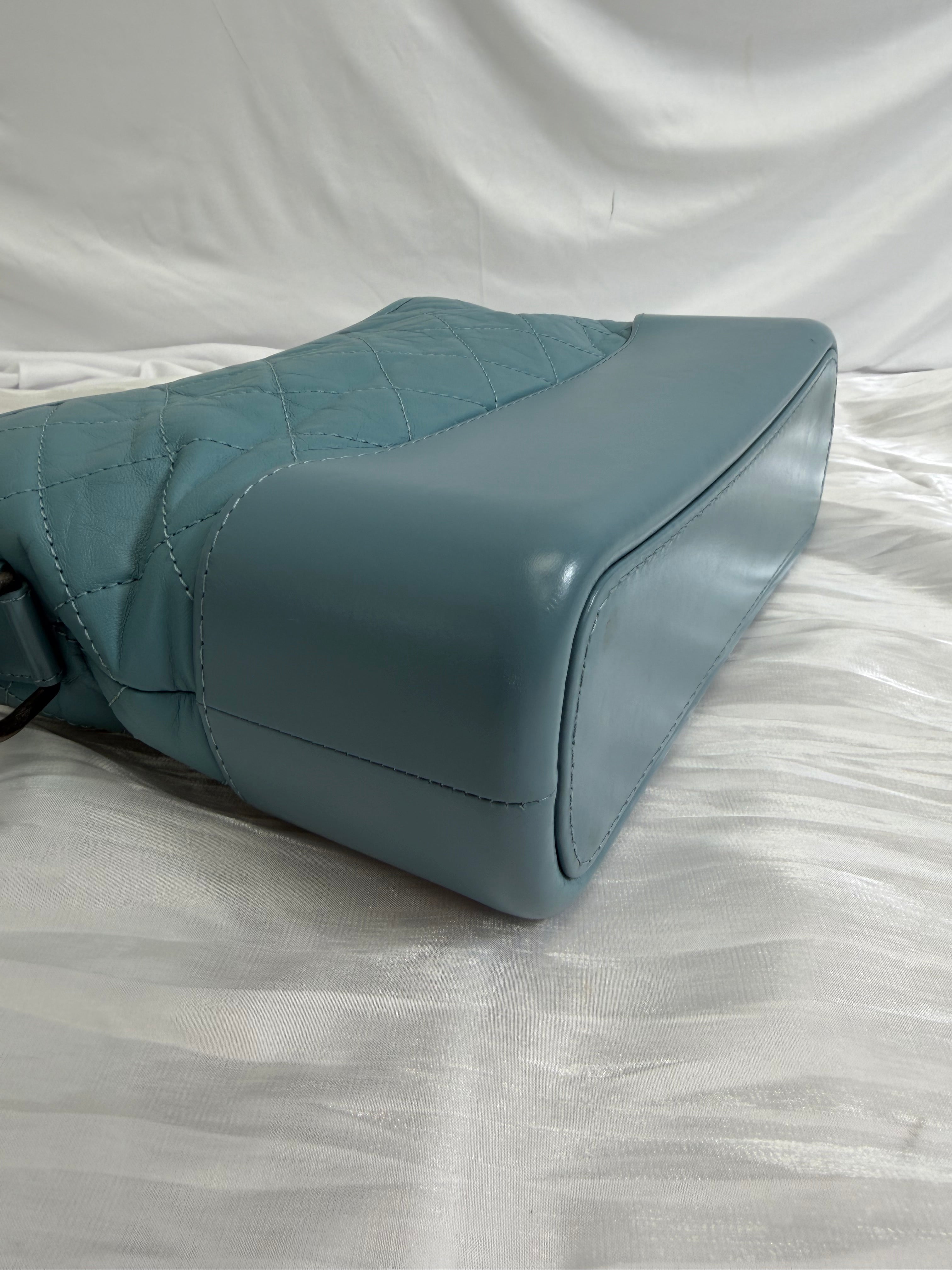 Chanel Dusty Blue Aged Quilted Calfskin Small Gabrielle Hobo Bag