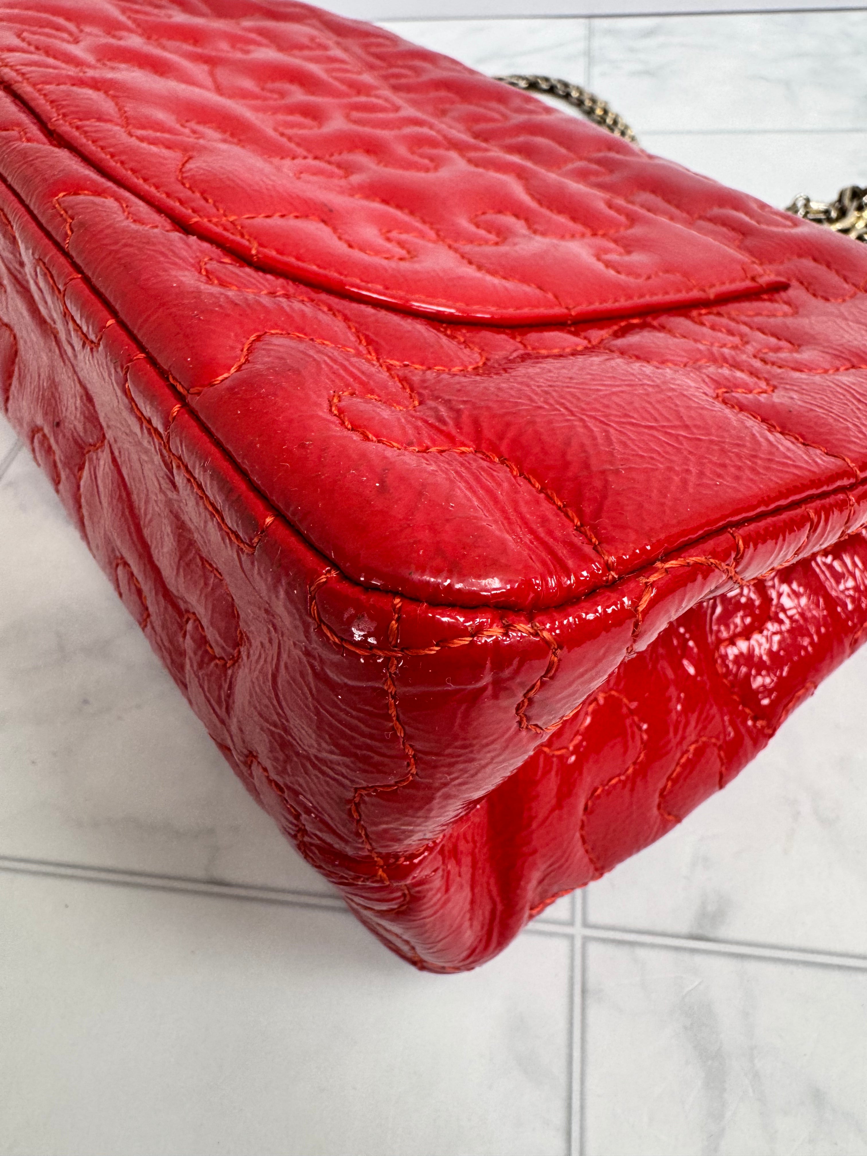 Chanel Red Puzzle Quilted Patent Leather Reissue 2.55 Shoulder Bag