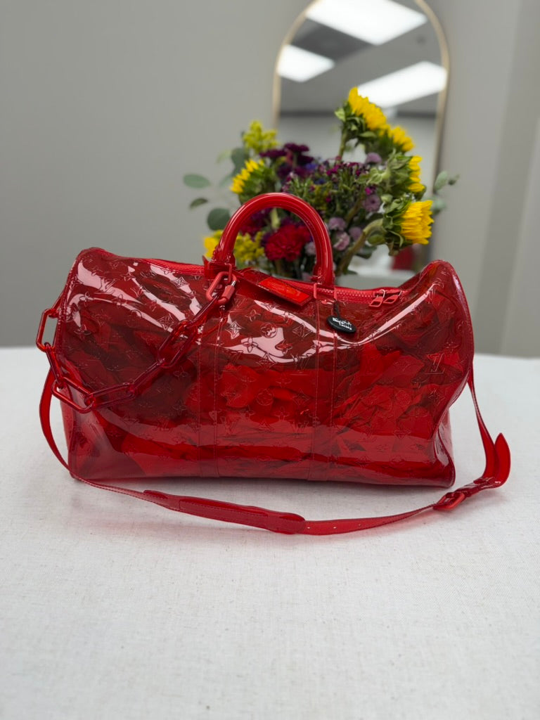 Louis Vuitton x Virgil Red Monogram PVC Keepall 50 Bandouliere