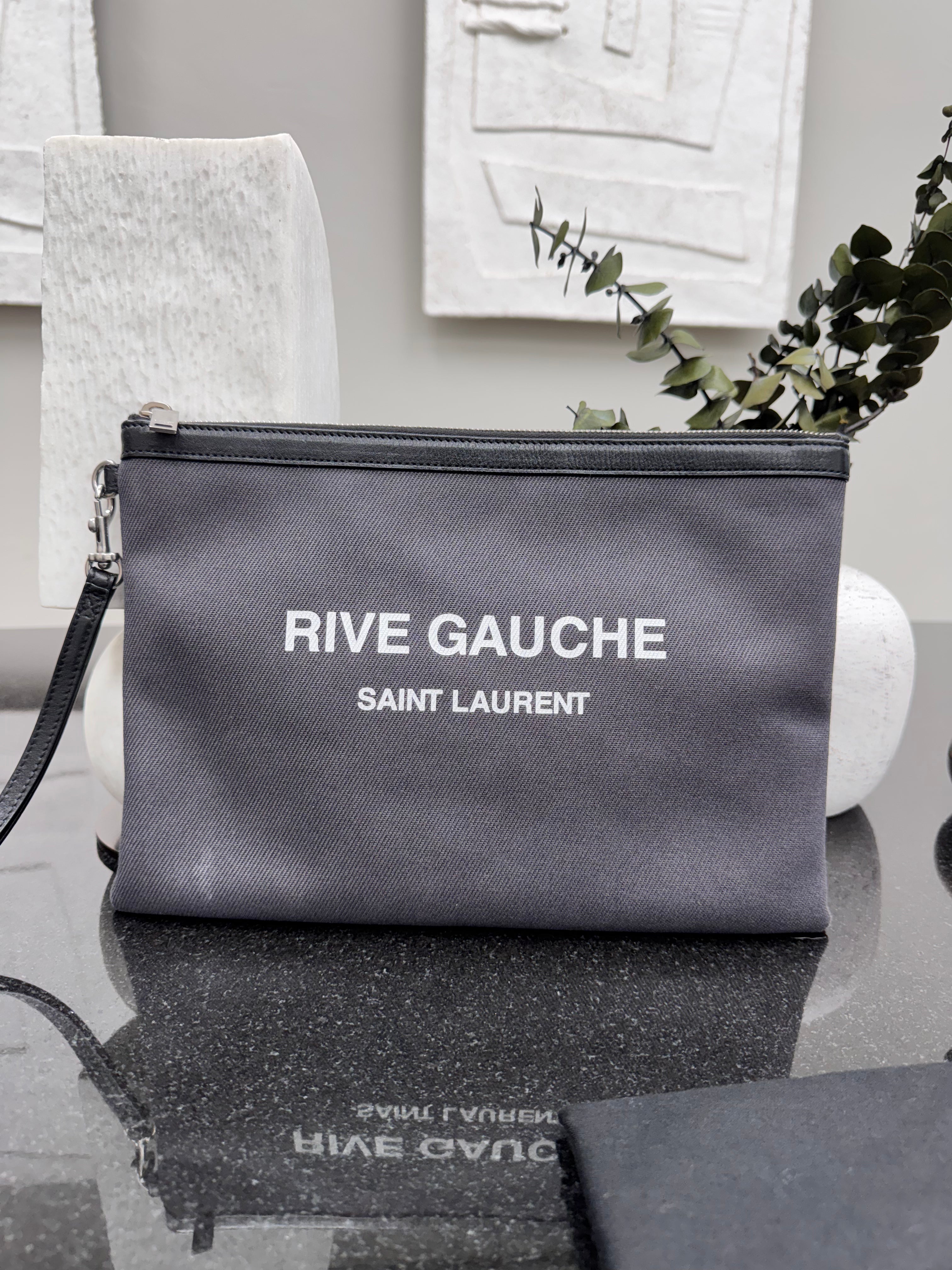 Saint Laurent YSL Dark Grey Canvas Rive Gauche Zipped Pouch