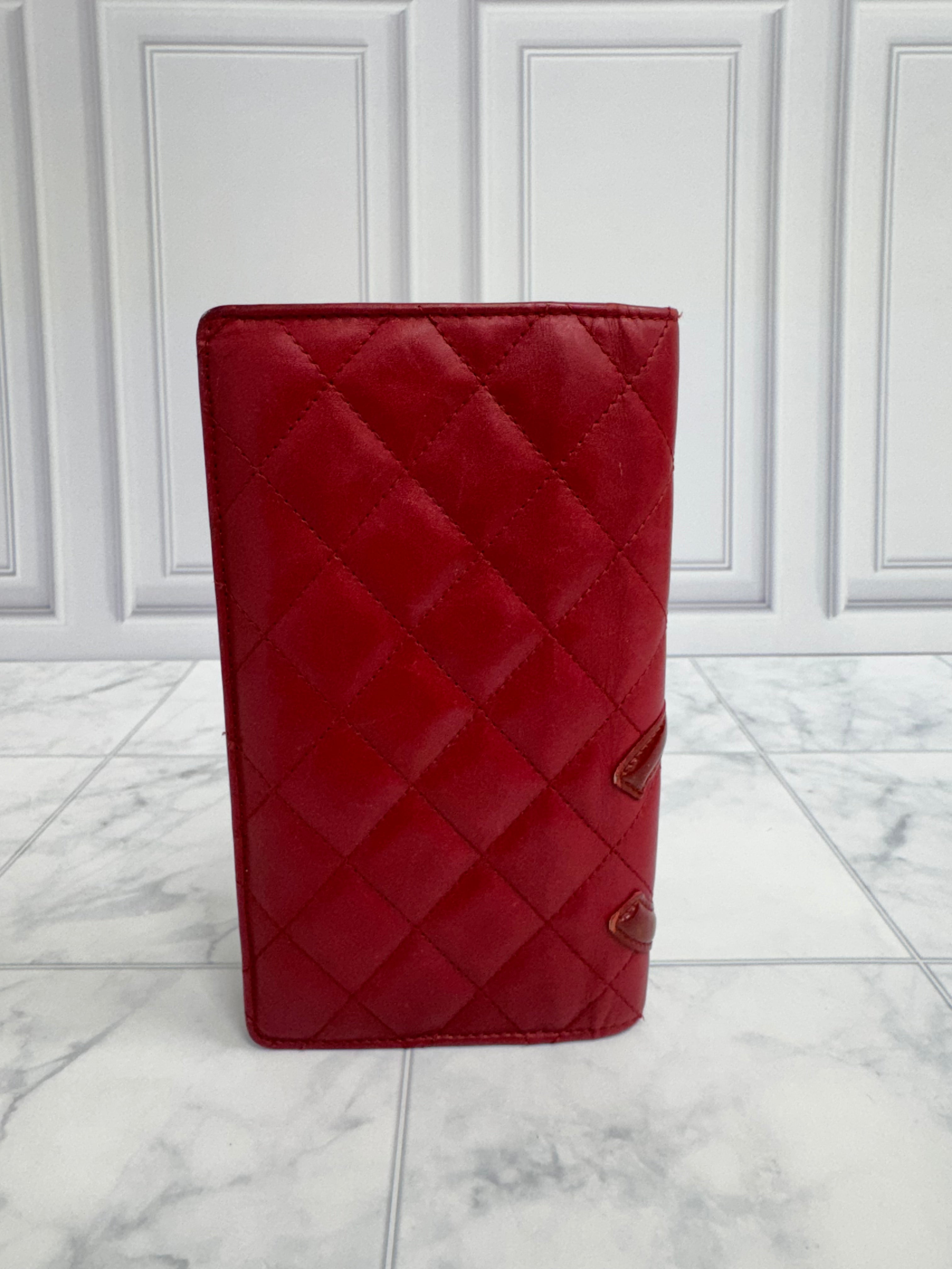 Chanel Red Diamond Quilted Leather Long Wallet