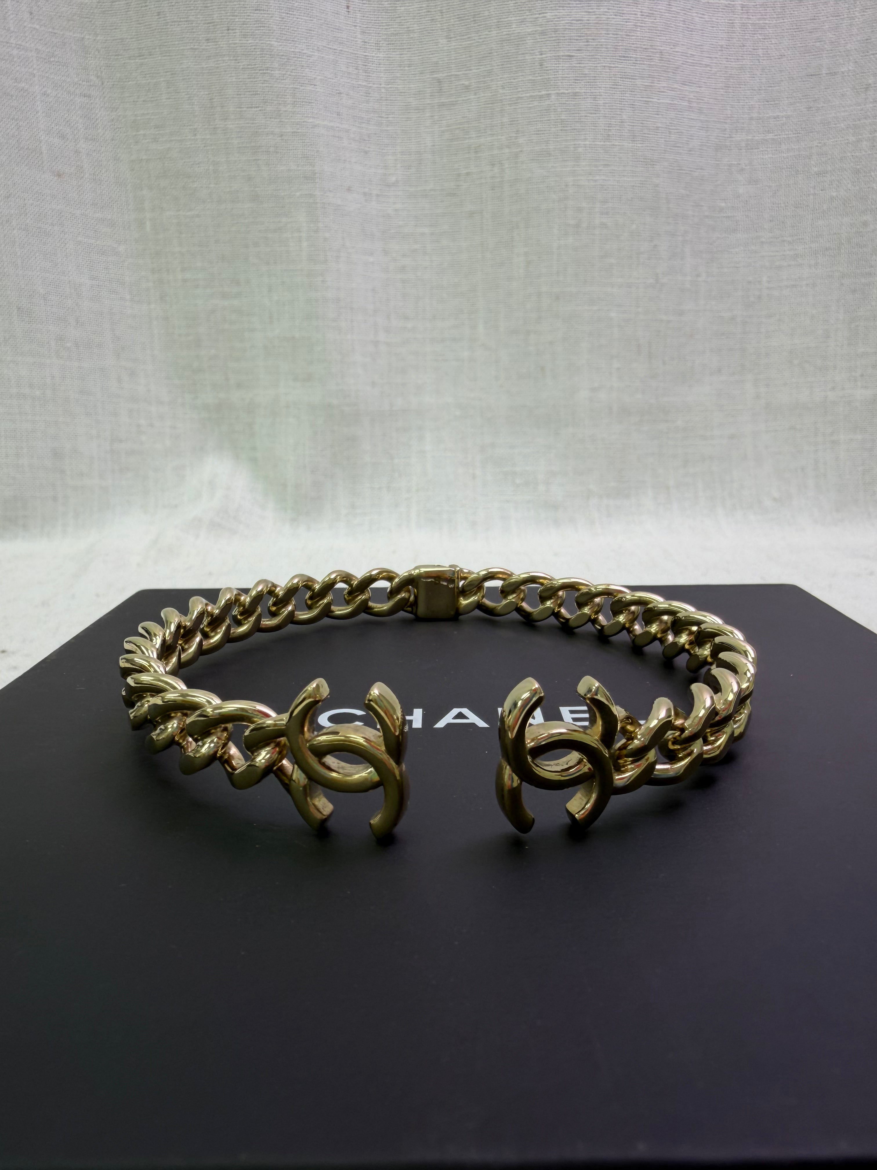 Chanel Gold Tone Chain Link CC Choker Necklace