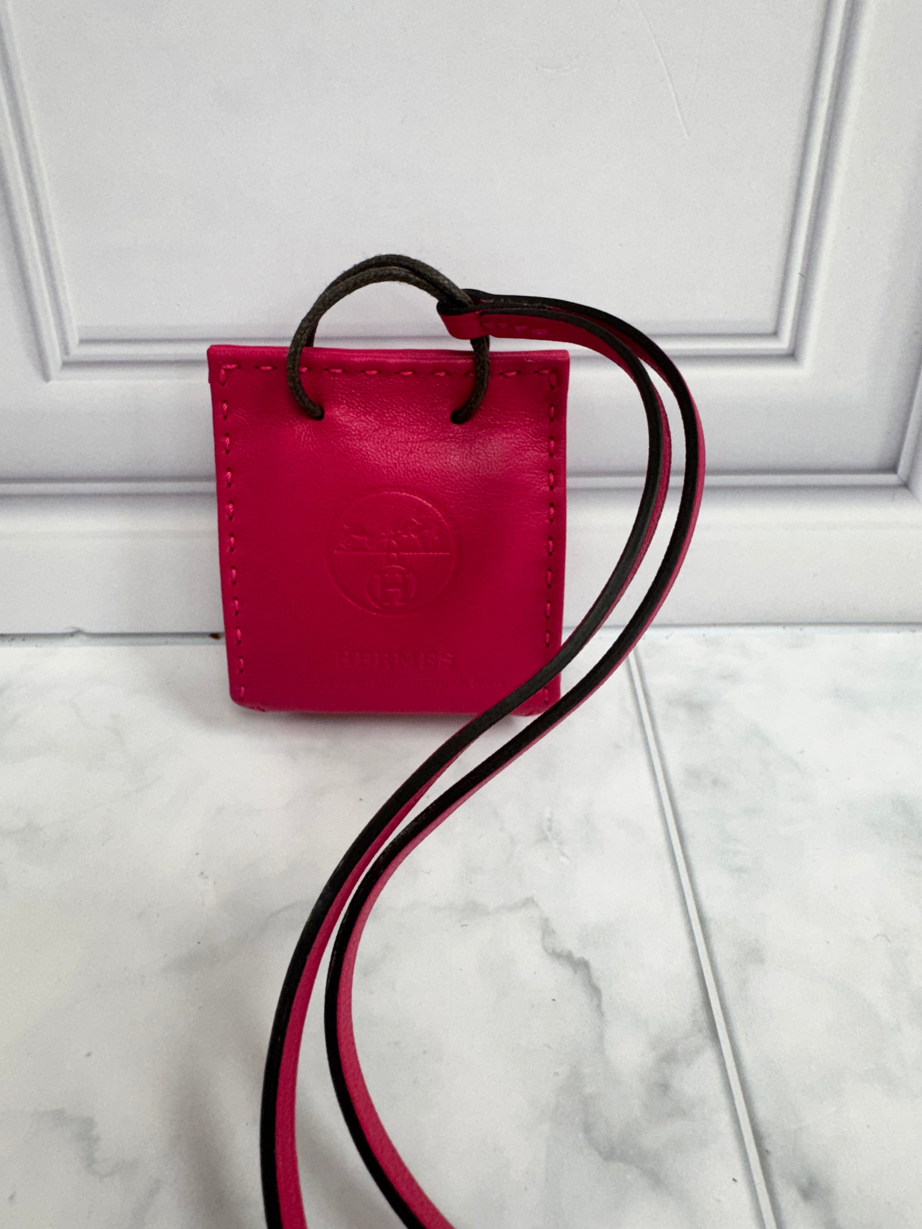 Hermes Rose Mexico Leather Sac Shopping Bag Charm