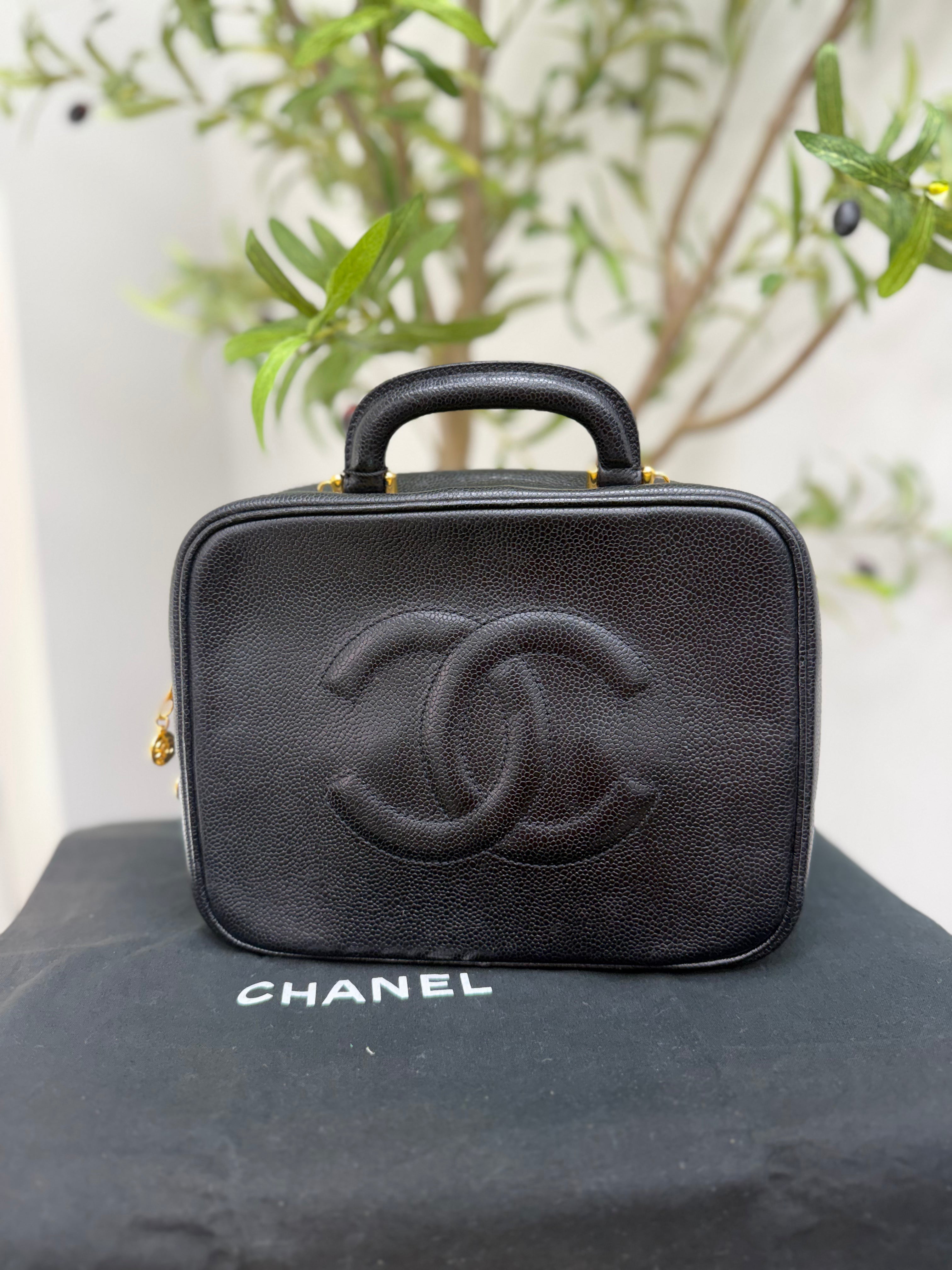 Chanel Black Caviar Leather Top Handle Vanity Bag