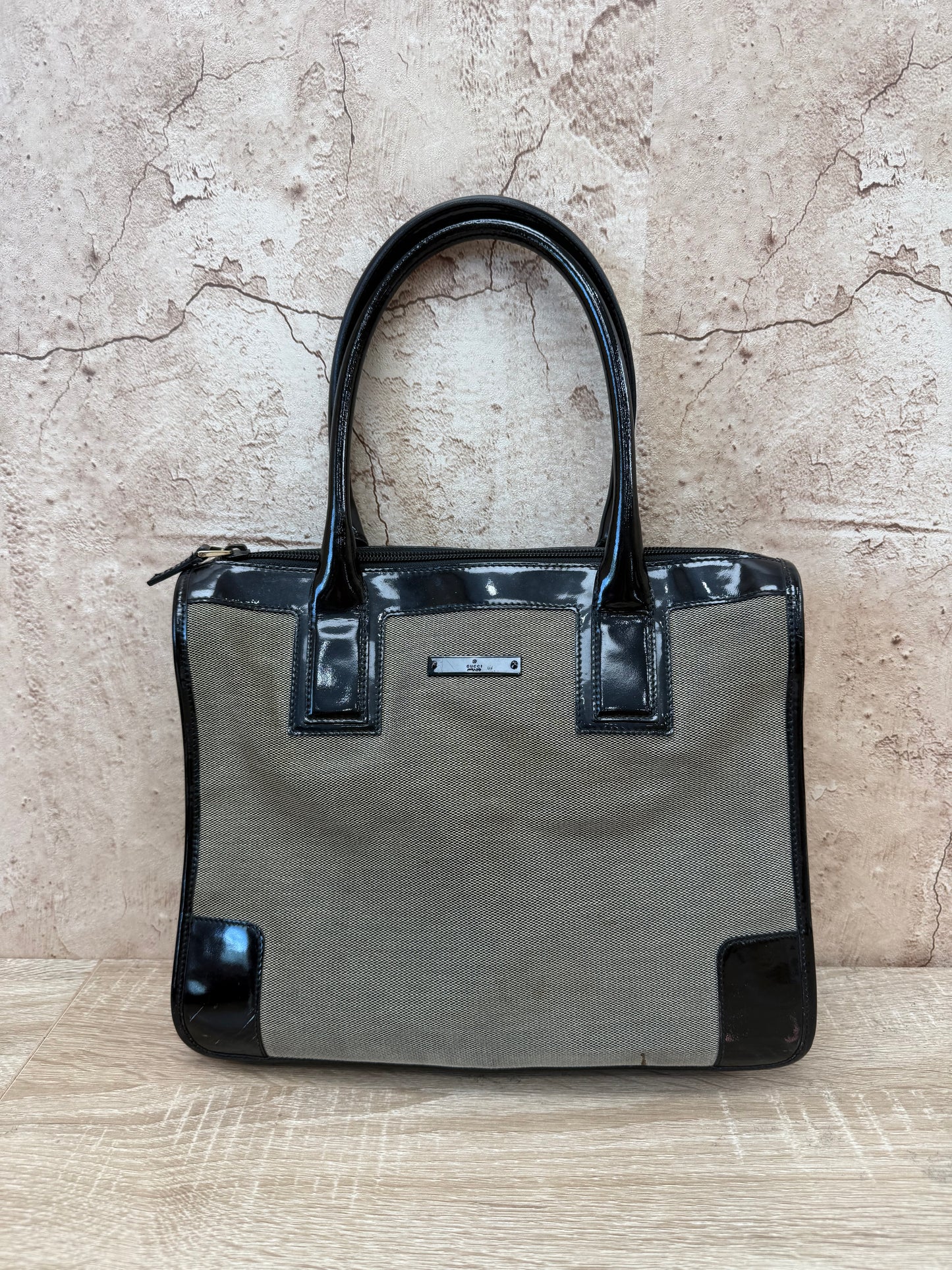 Gucci Brown Canvas & Patent Leather Shoulder Bag