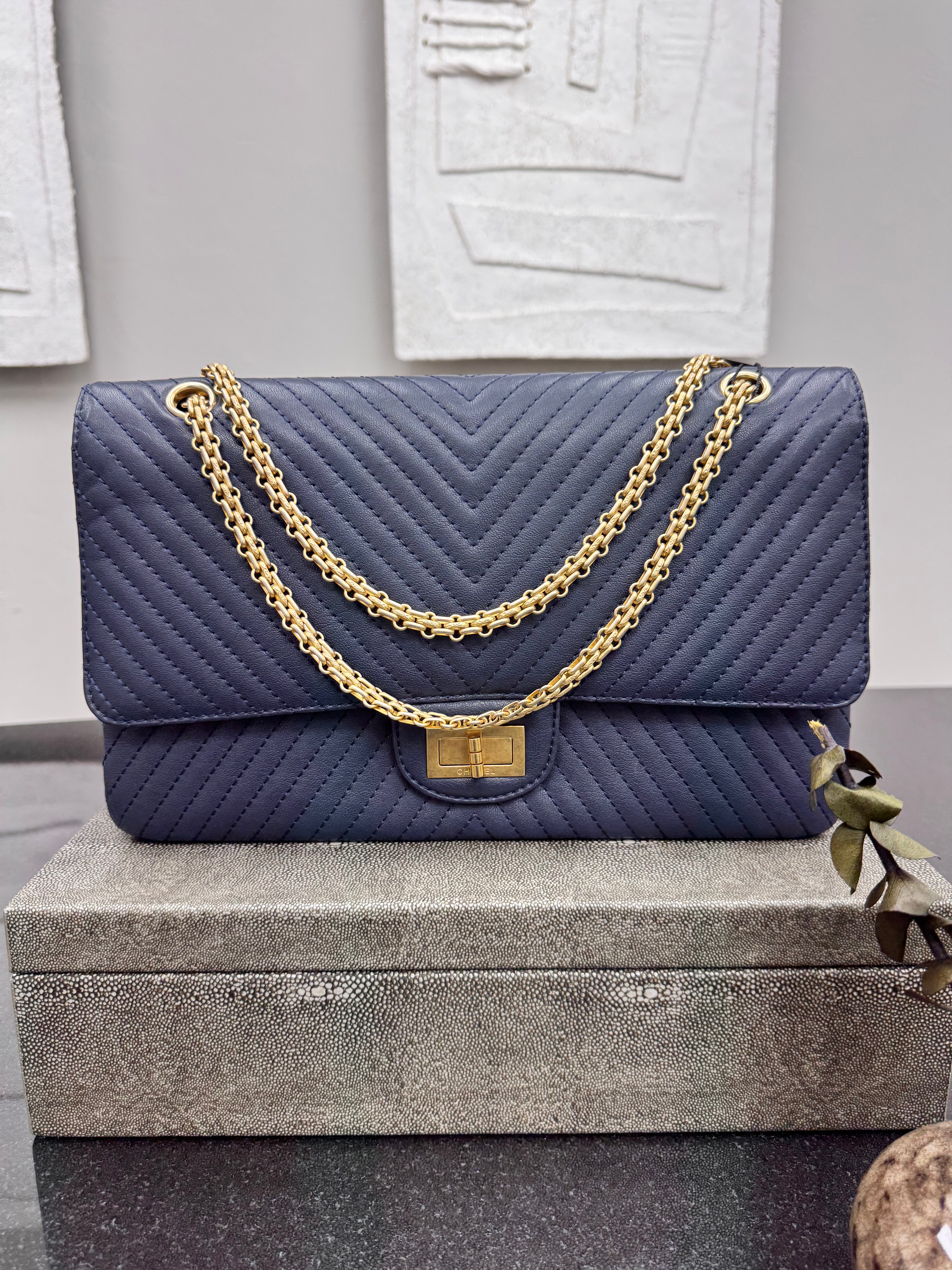 Chanel Navy Blue Quilted 2.55 Reissue Jumbo Flap Bag