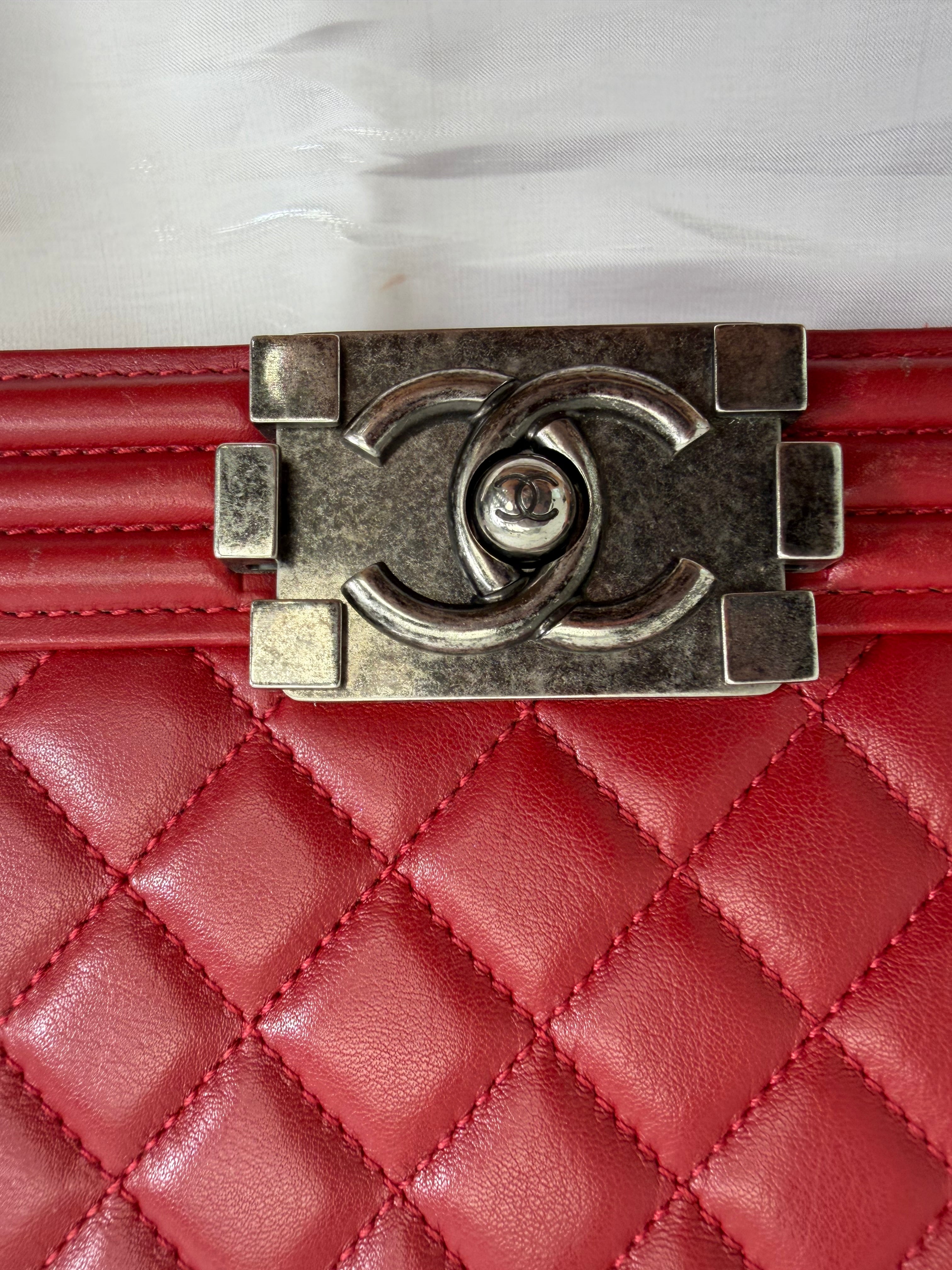 Chanel Red Quilted Calfskin Medium Boy Bag