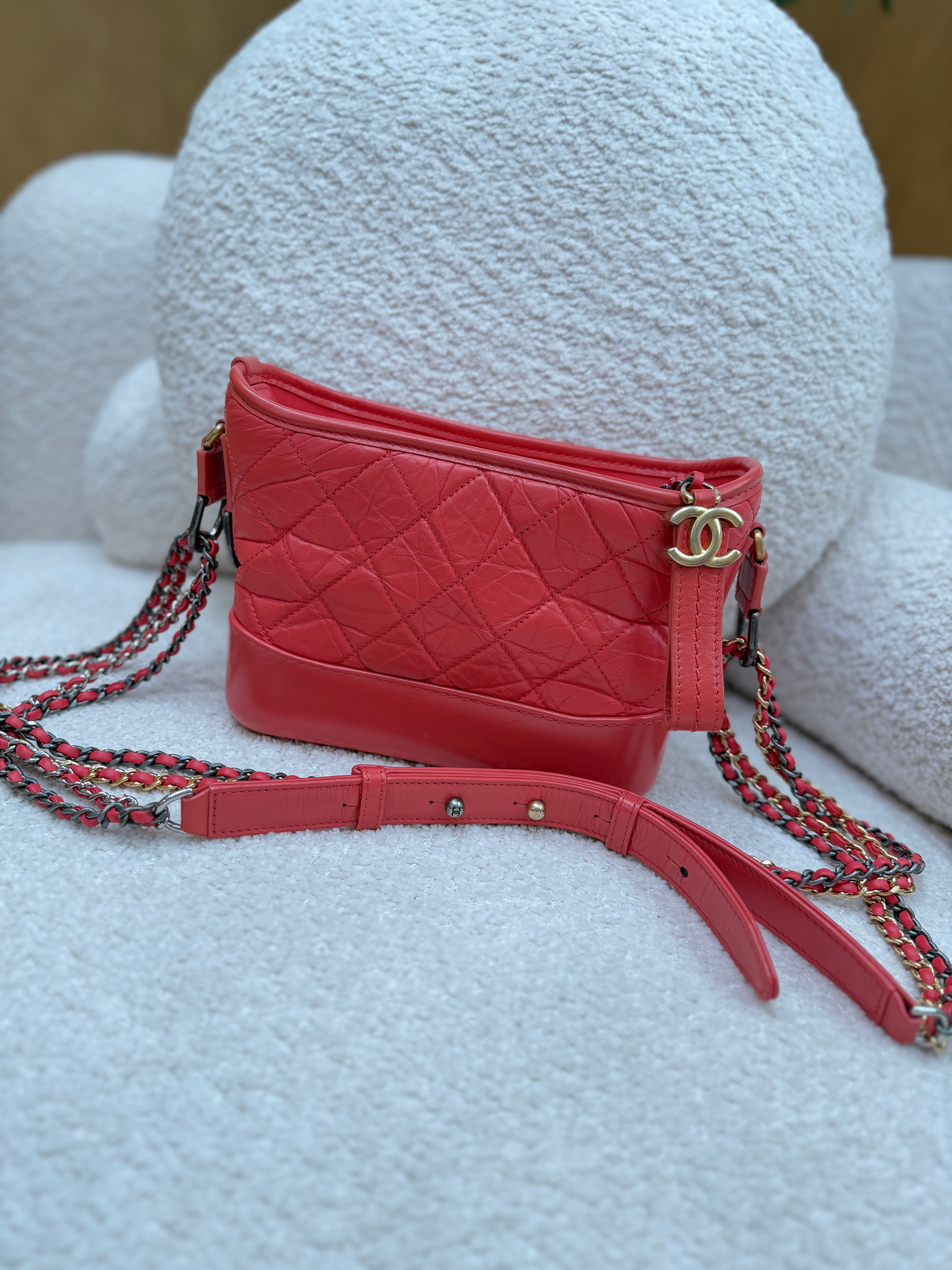 Chanel Dark Coral Aged Quilted Calfskin Small Gabrielle Hobo Bag