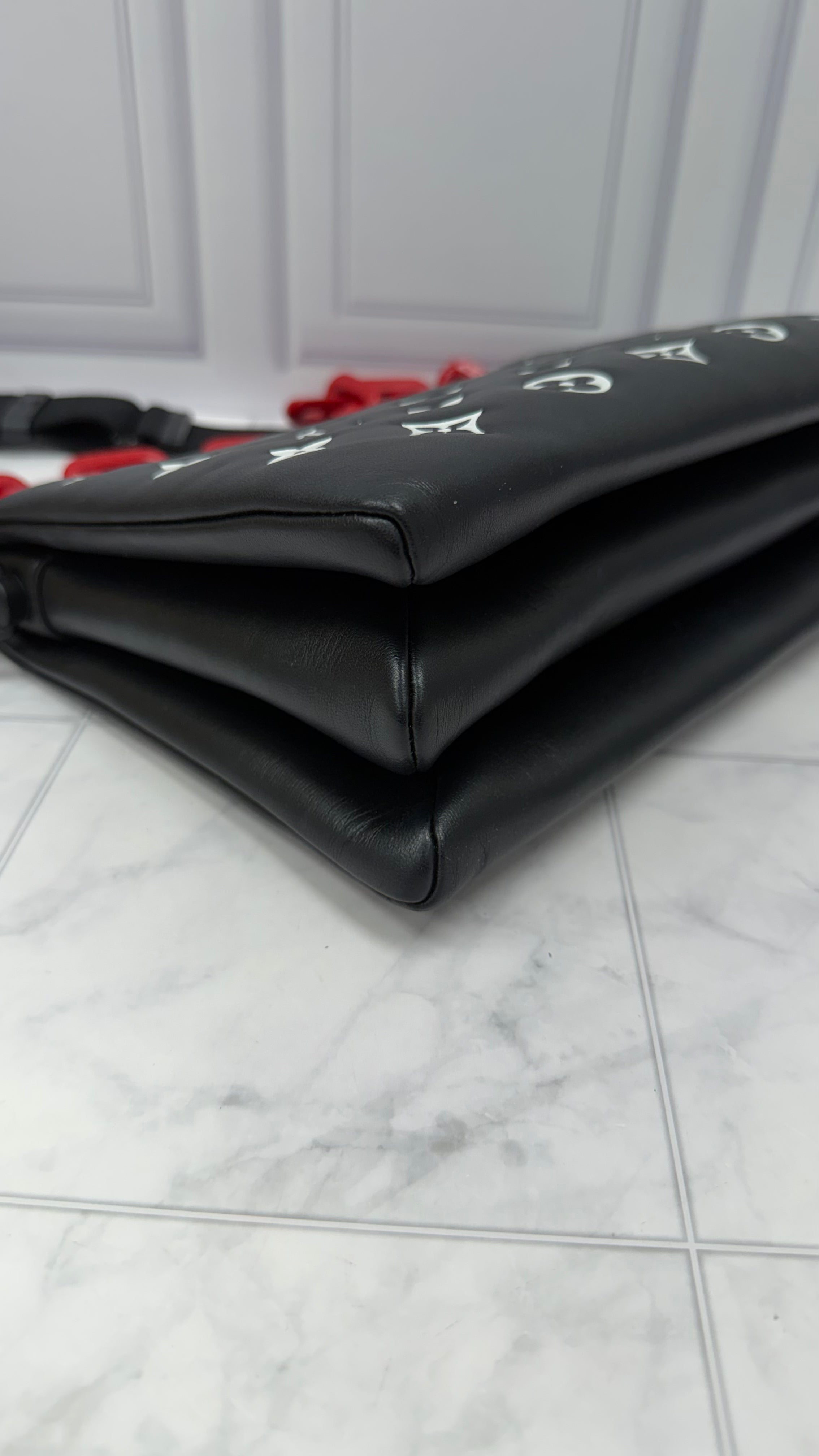 Louis Vuitton Black & White Embossed Lambskin Leather Coussin PM