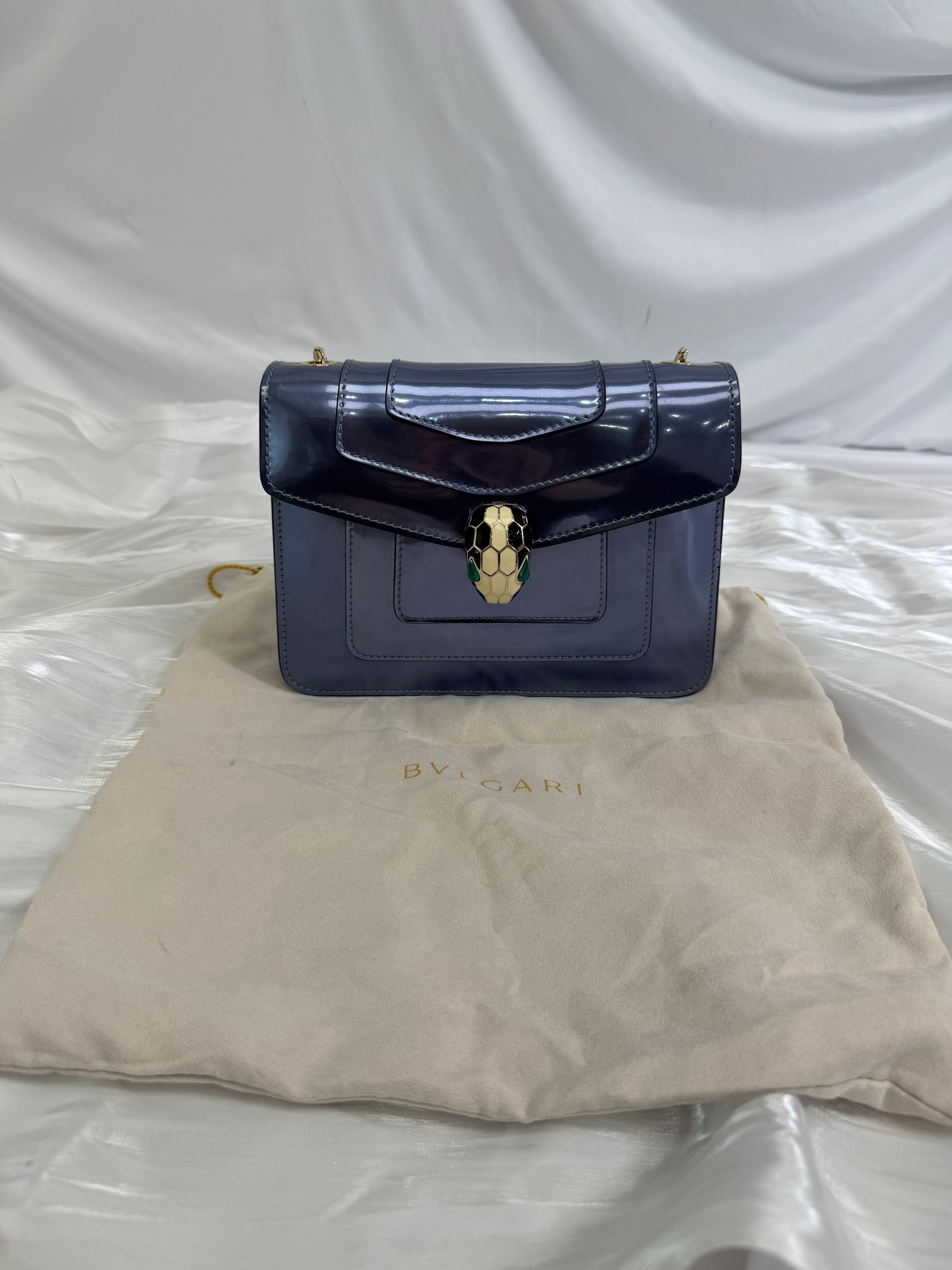 Bvlgari Blue Metallic Blue Calfskin Serpenti Forever Shoulder Bag