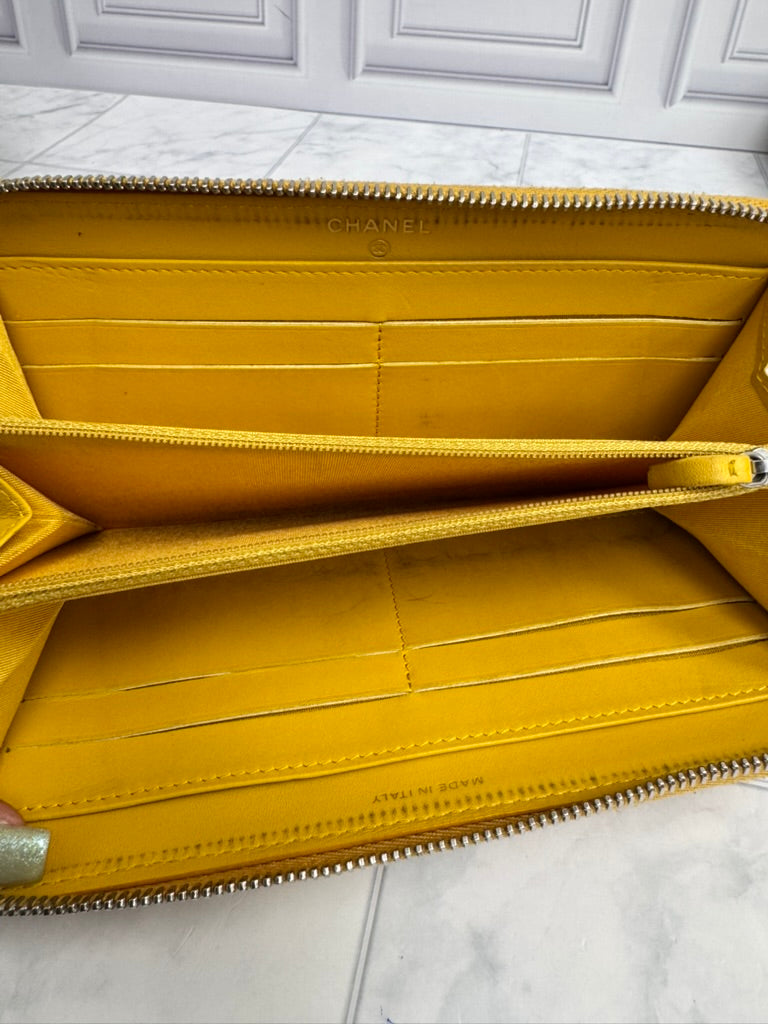 Chanel Yellow Embossed Camellia Flower Leather Zippy Wallet