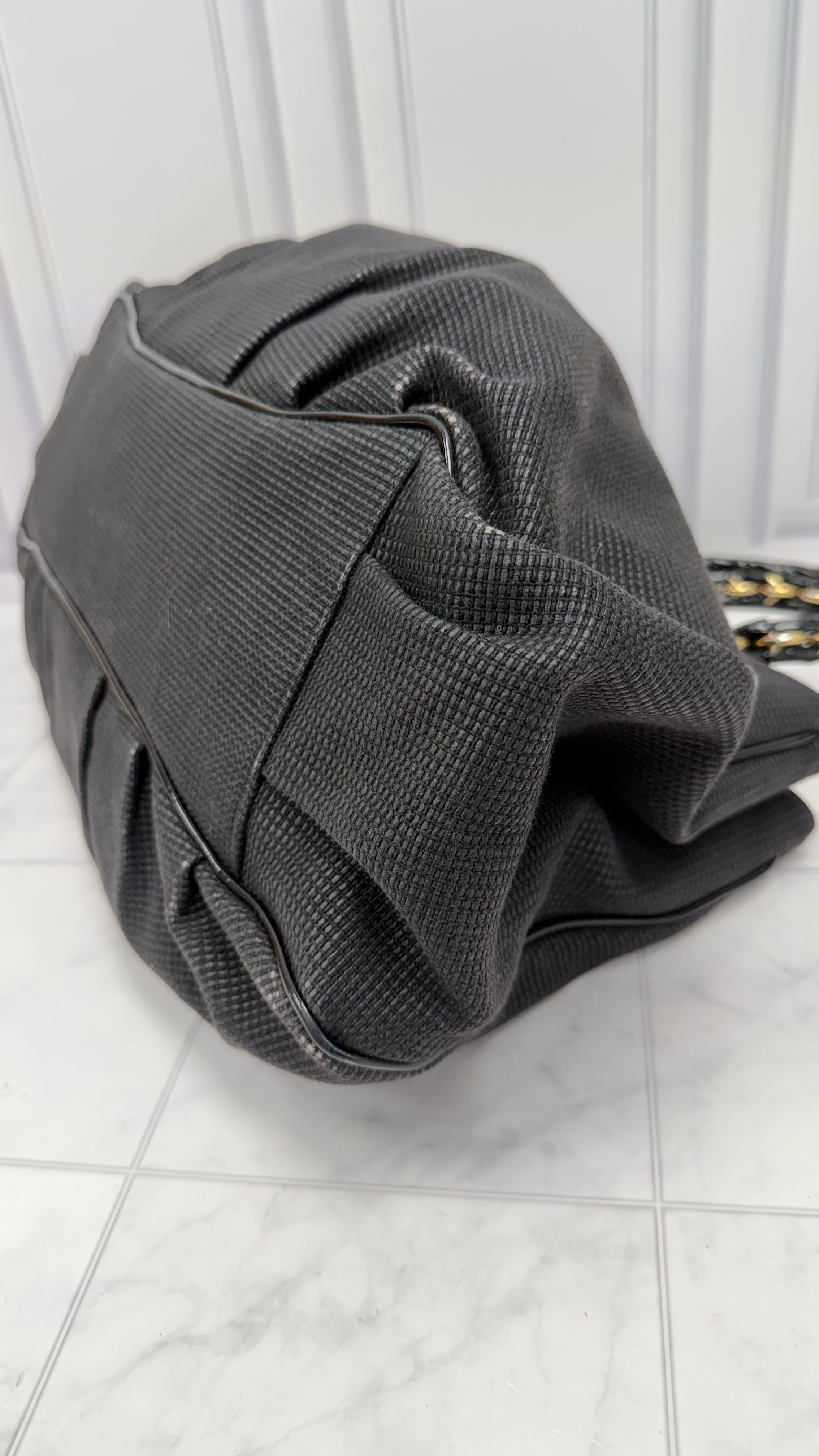 Fendi Black Textured Canvas Mia Chain Shoulder Bag