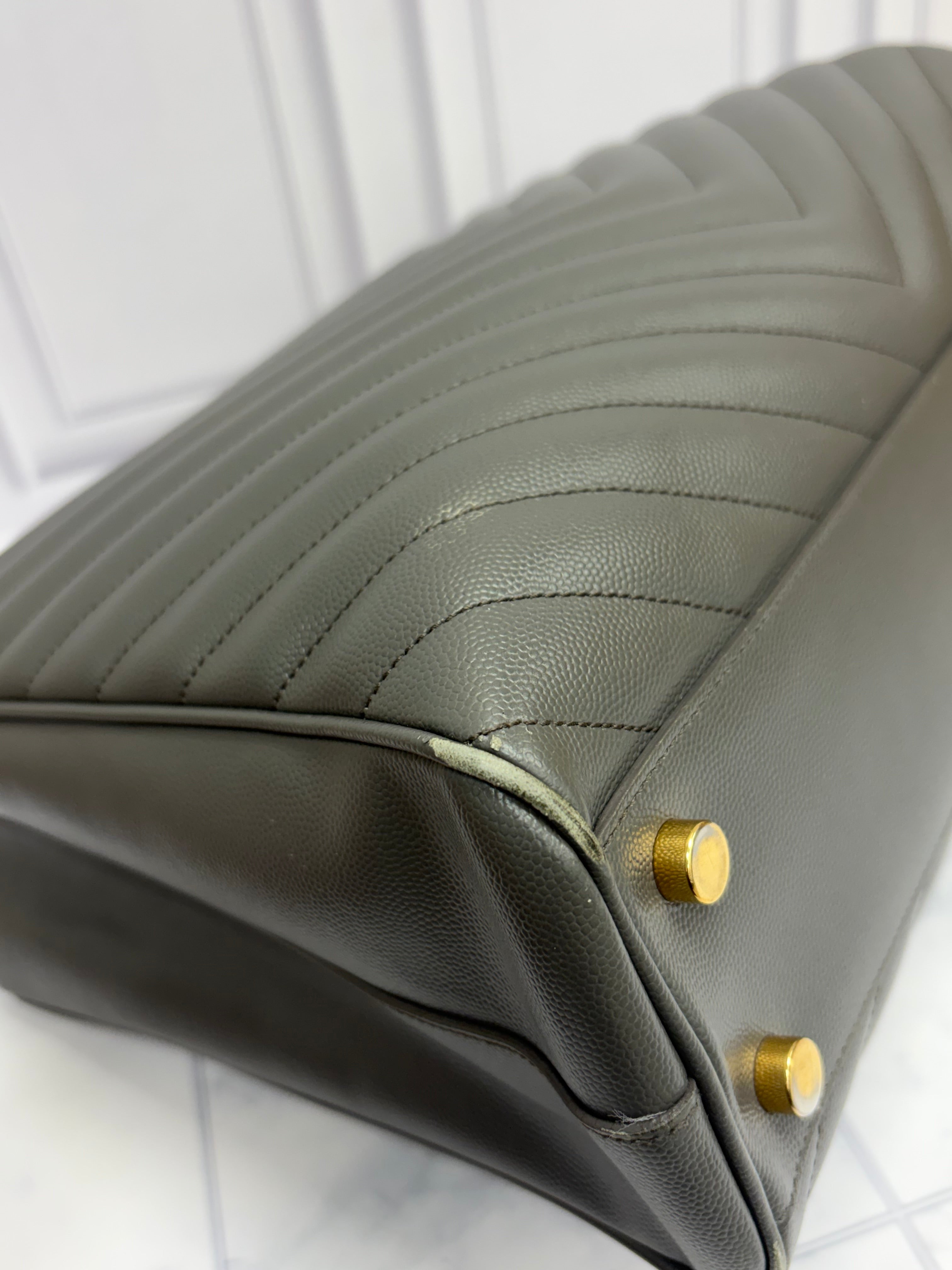 Saint Laurent YSL Grey Caviar Shopping Tote
