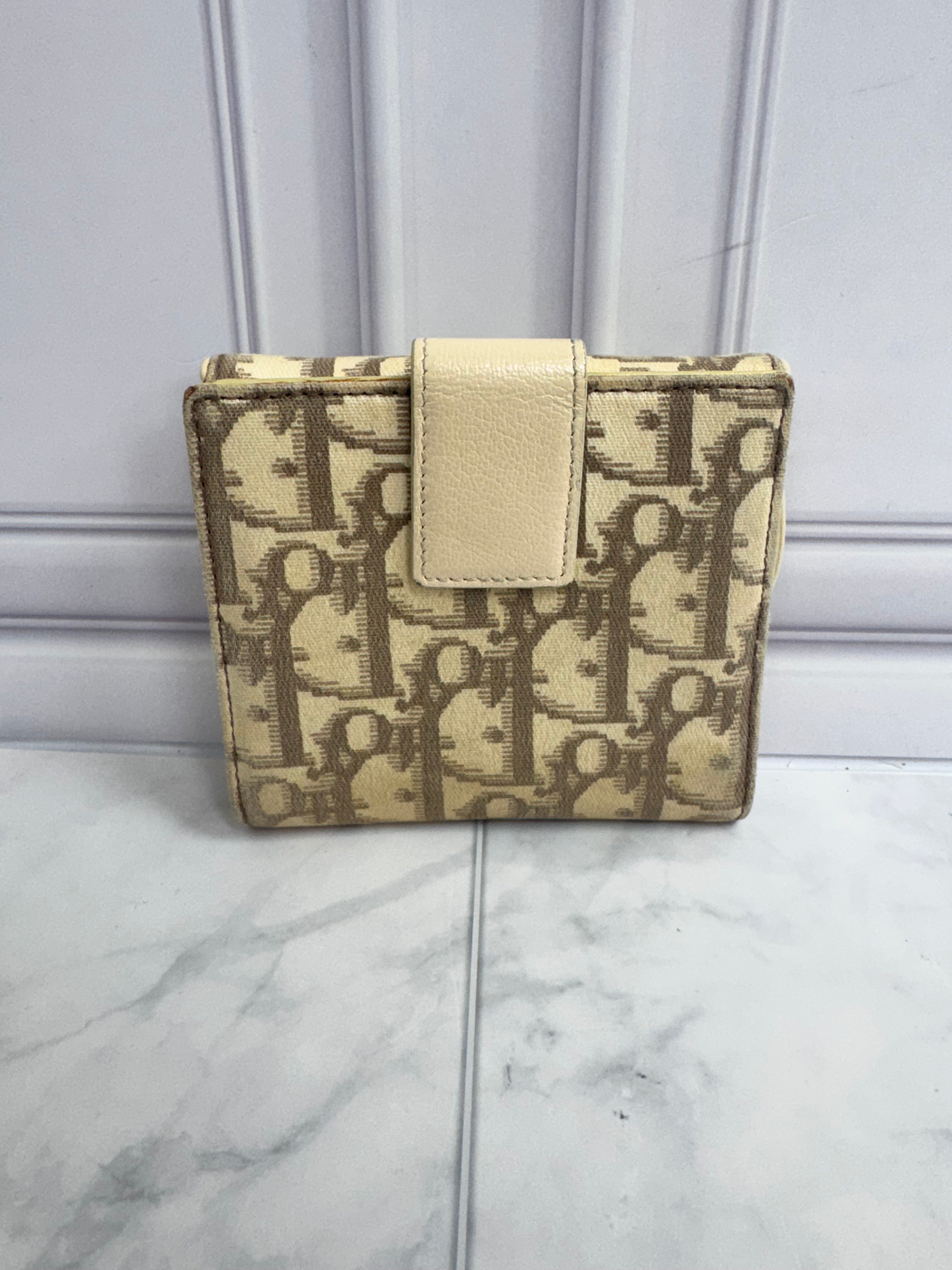 Christian Dior Beige Canvas Floral Embroidered Saddle Compact Wallet