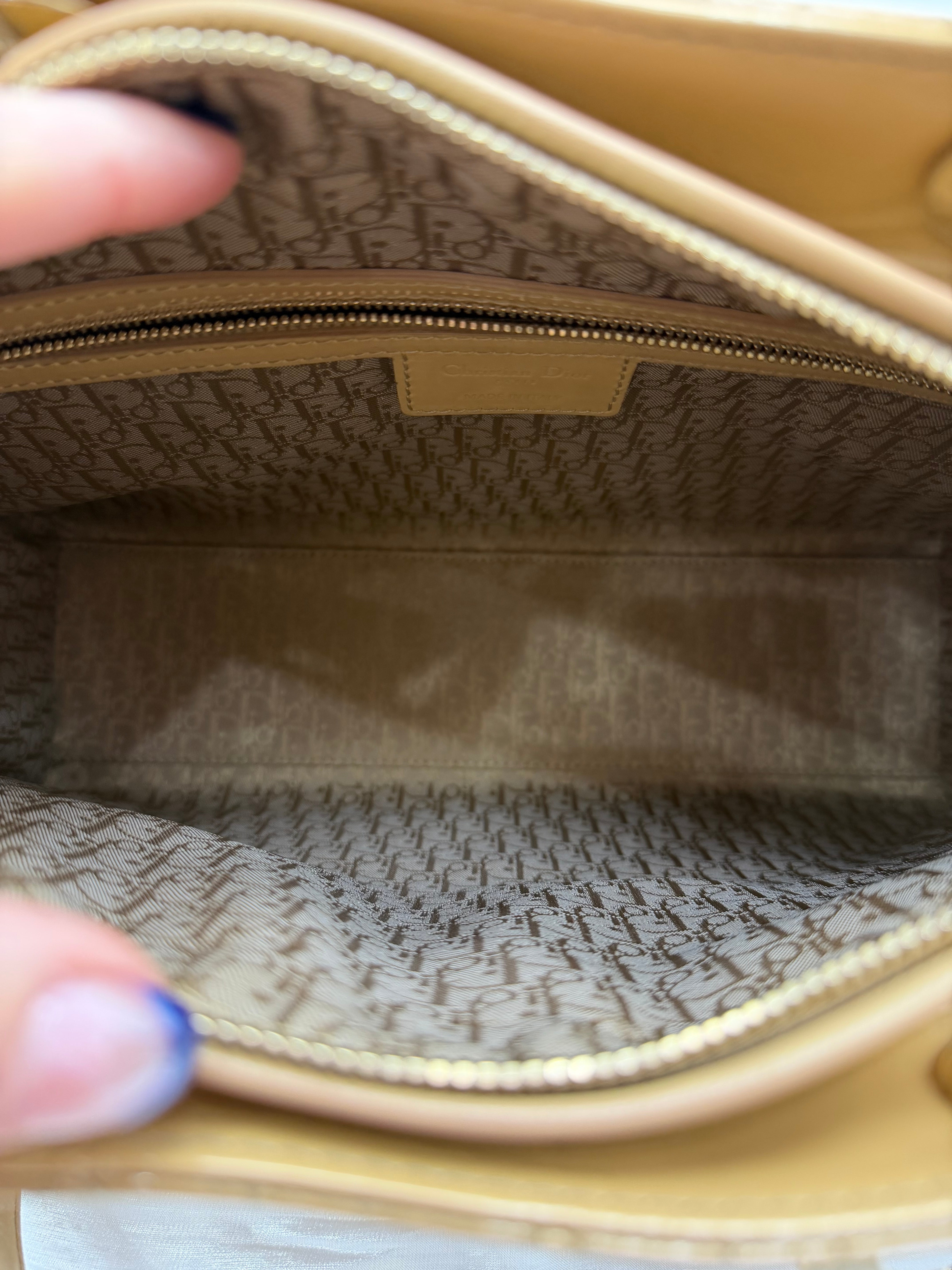 Christian Dior Beige Patent Leather Large Lady Dior