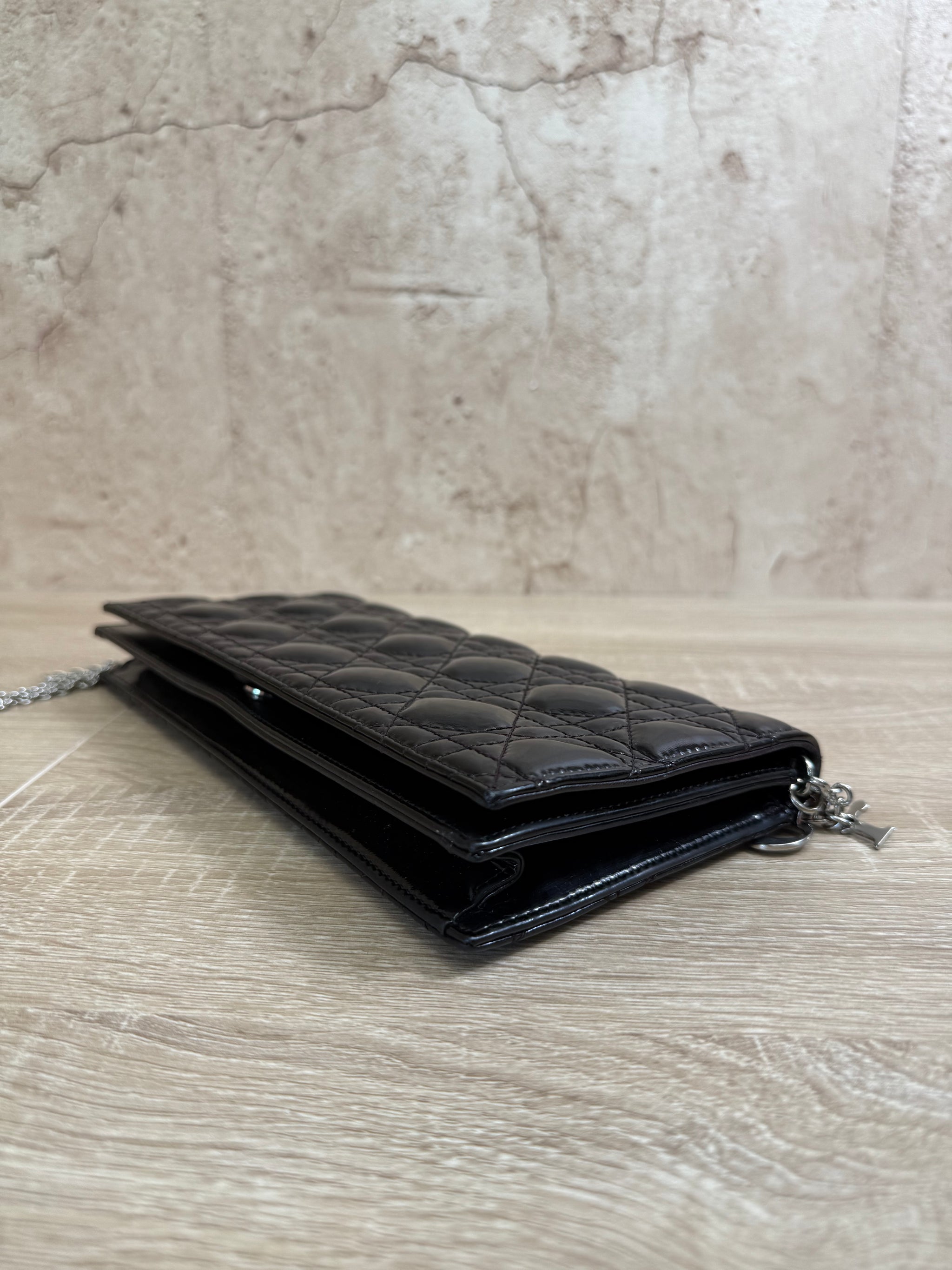 Christian Dior Black Cannage Patent Leather Clutch Pochette Bag